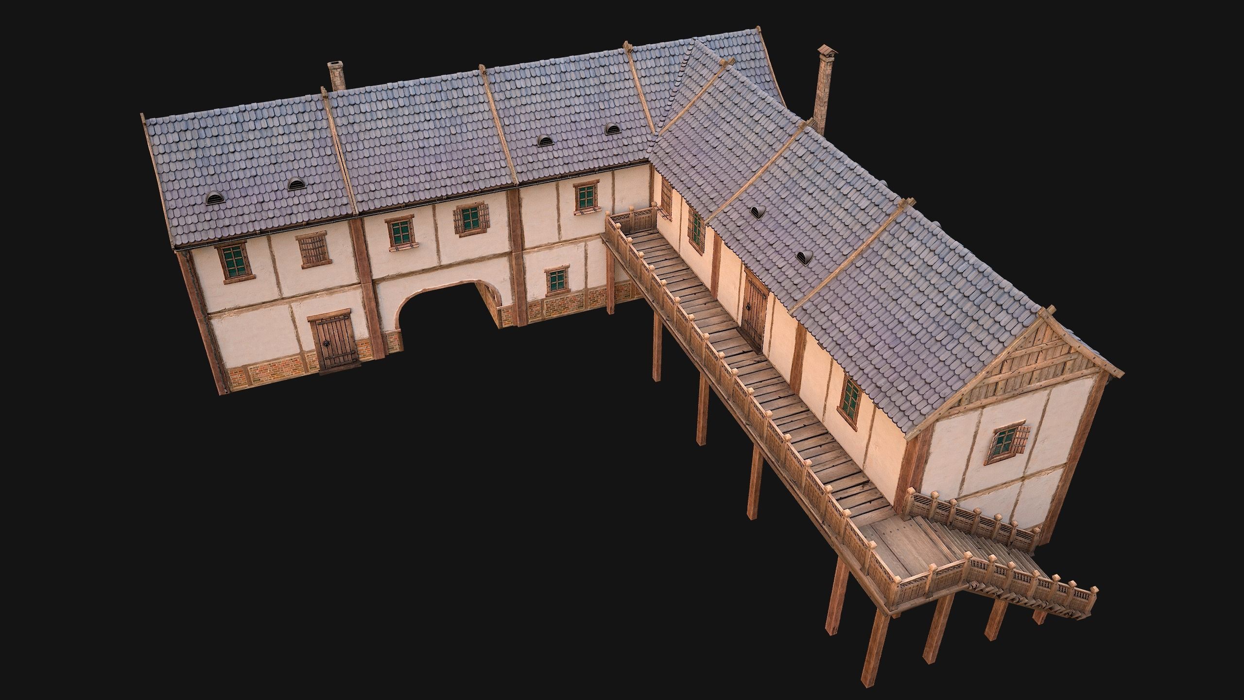 Medieval Town House with Staircase Low-poly 3D model_12