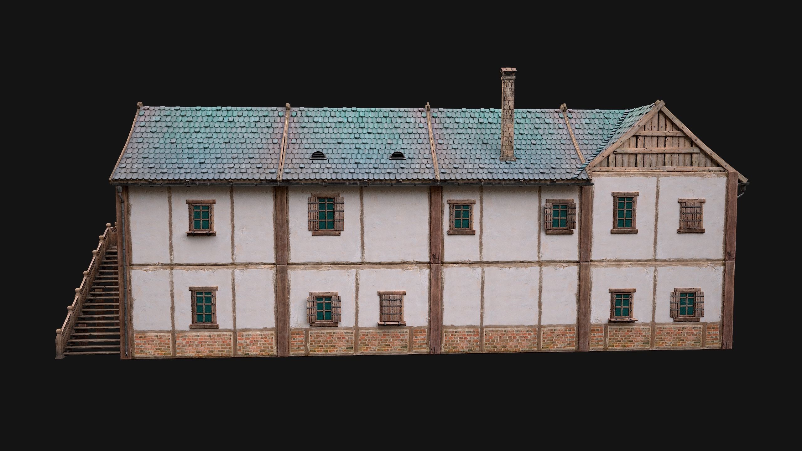 Medieval Town House with Staircase Low-poly 3D model_15