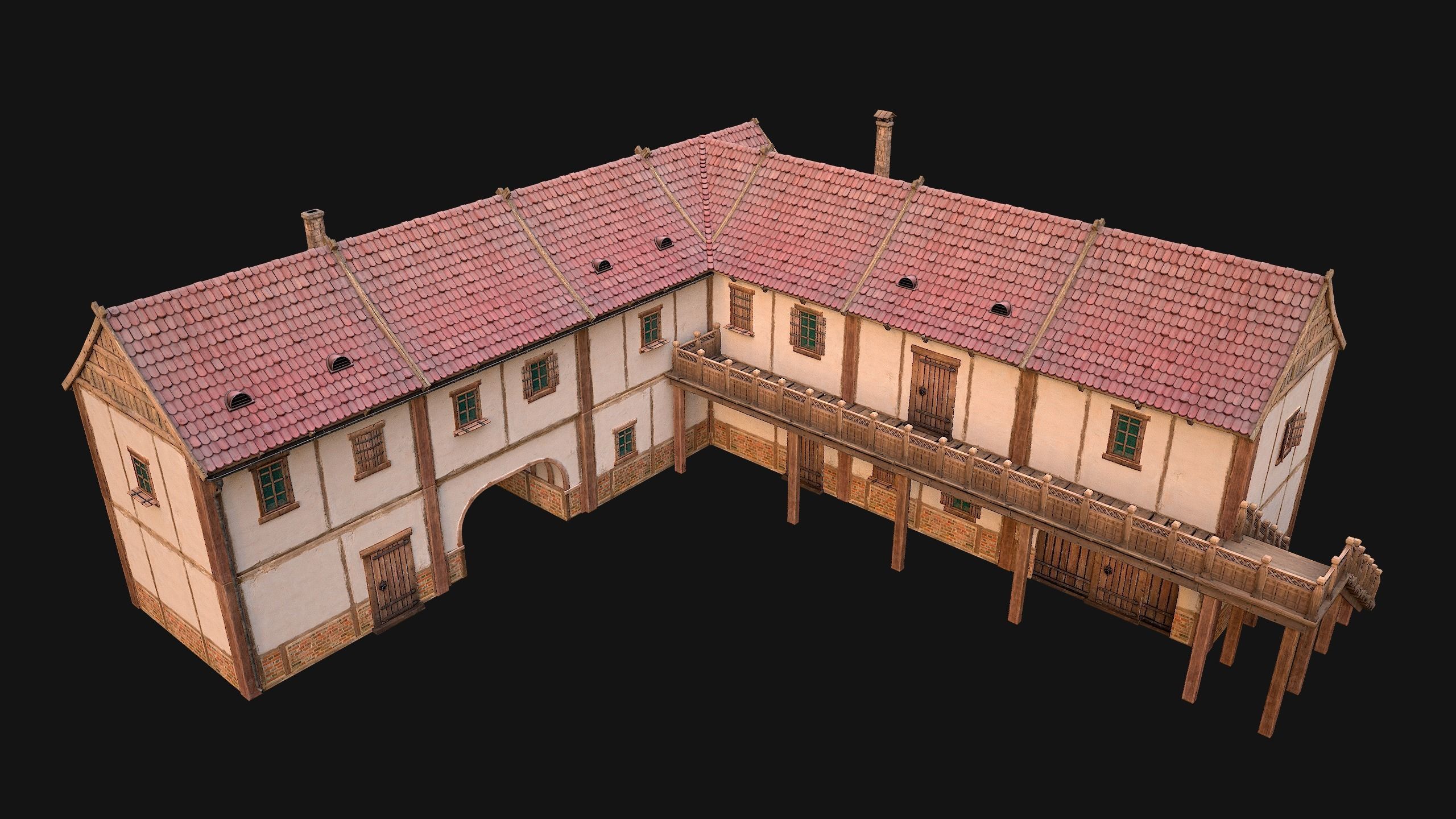 Medieval Town House with Staircase Low-poly 3D model_21