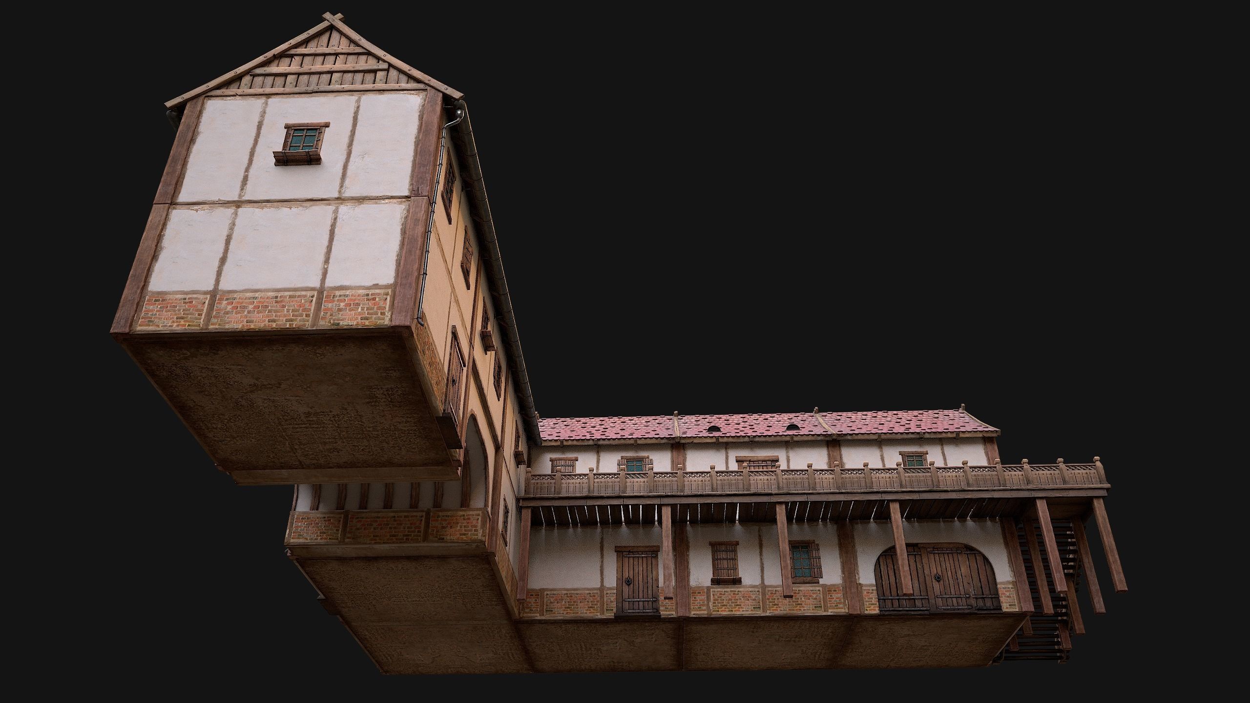 Medieval Town House with Staircase Low-poly 3D model_20