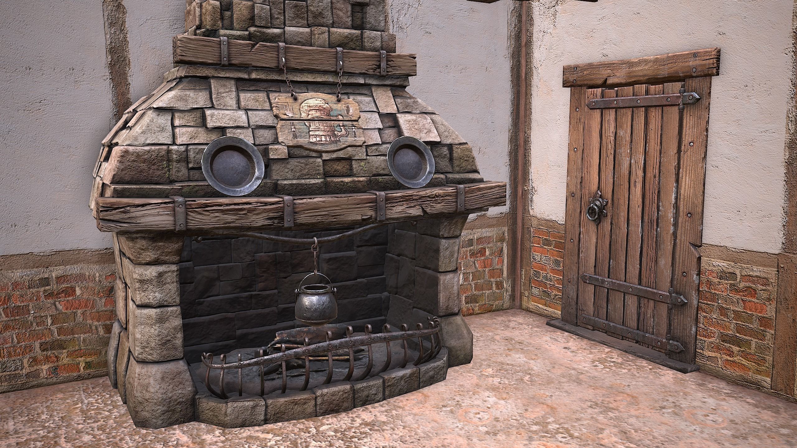 Medieval Town House with Staircase Low-poly 3D model_24