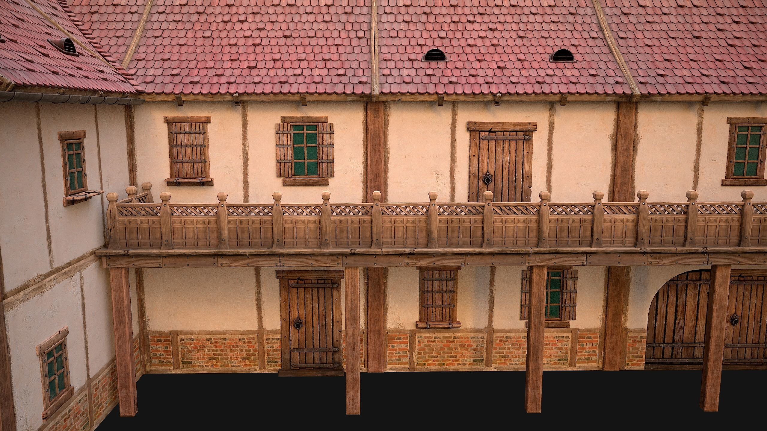Medieval Town House with Staircase Low-poly 3D model_22