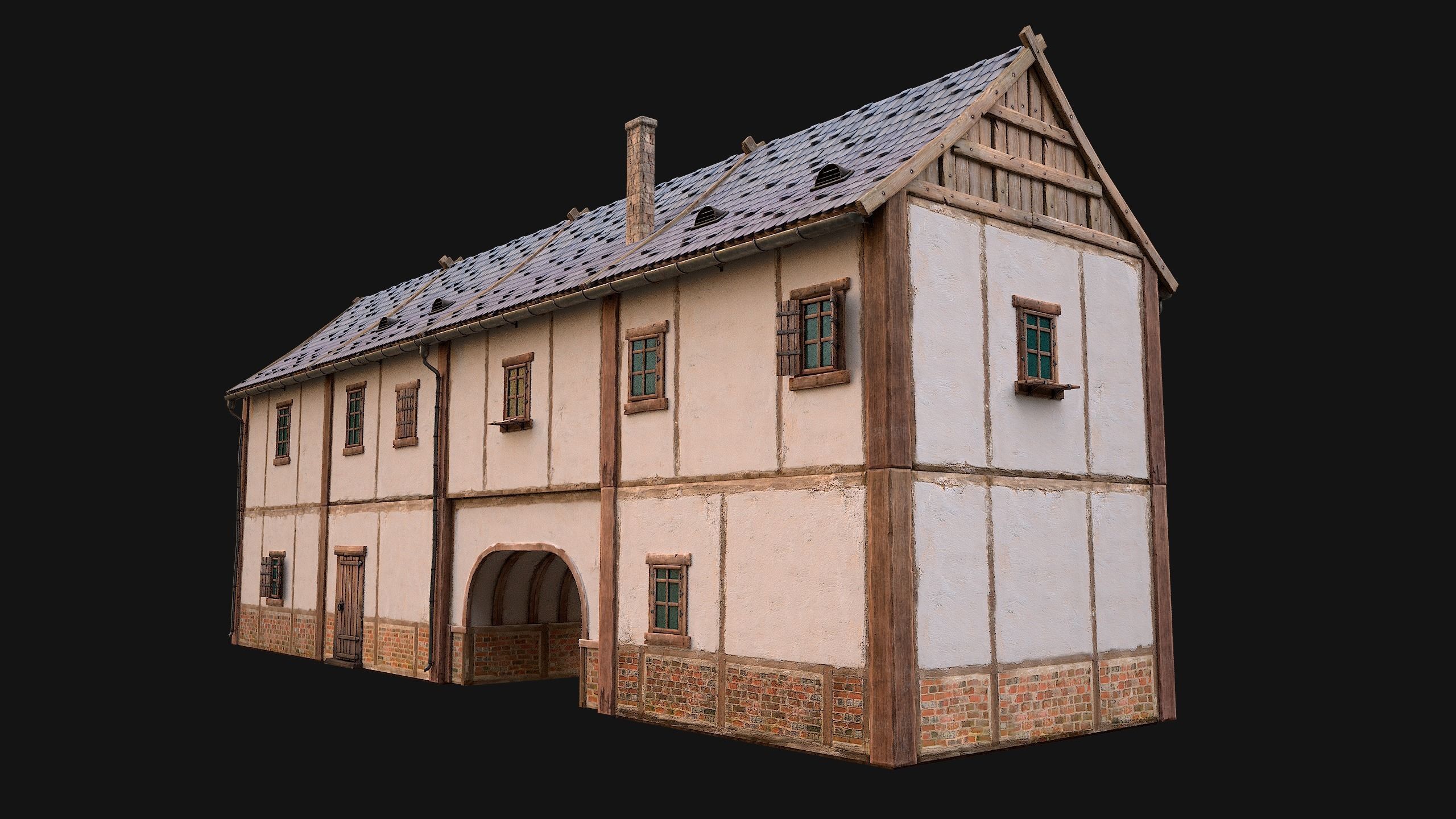 Medieval Town House with Staircase Low-poly 3D model_19