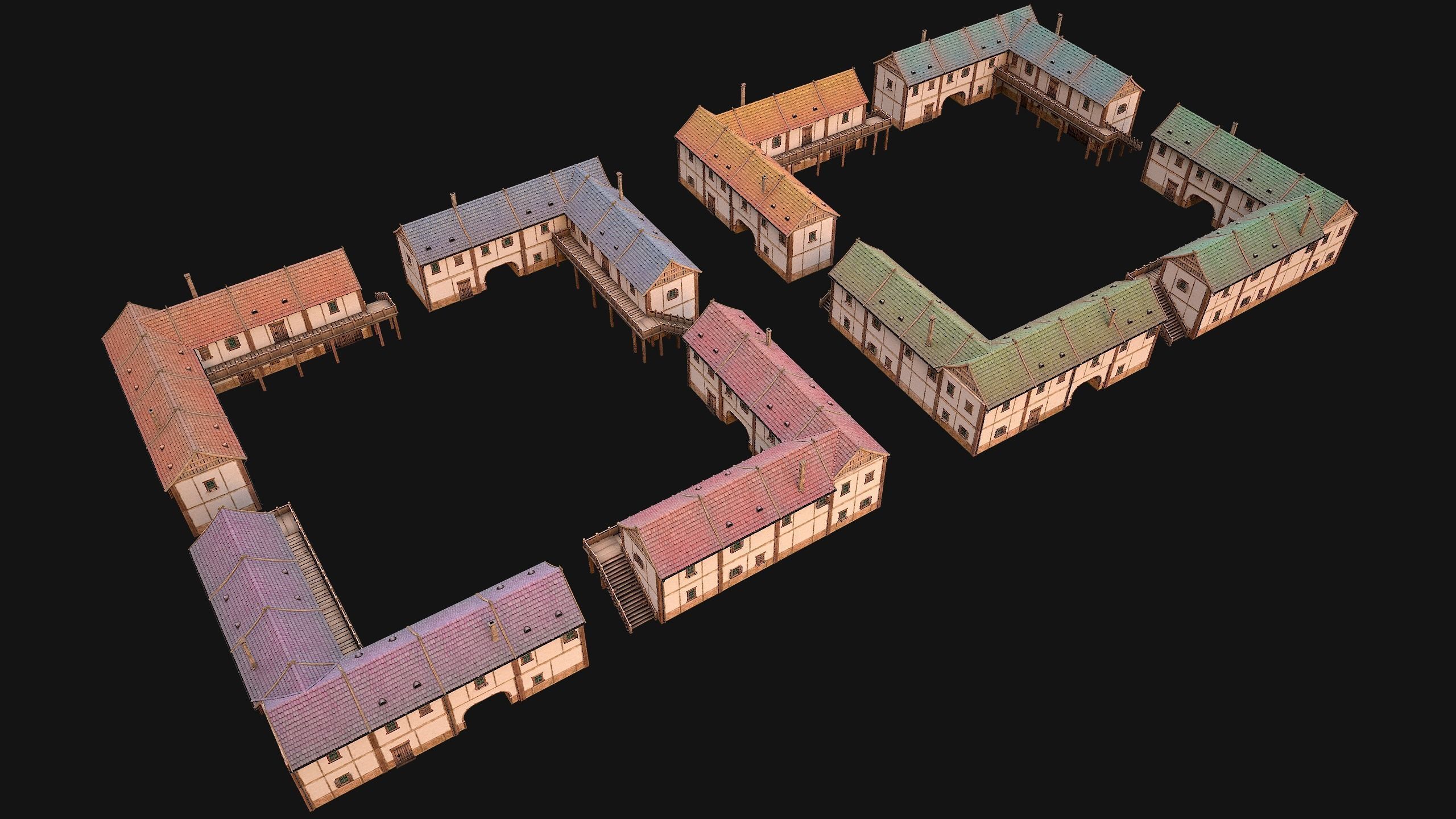 Medieval Town House with Staircase Low-poly 3D model_2