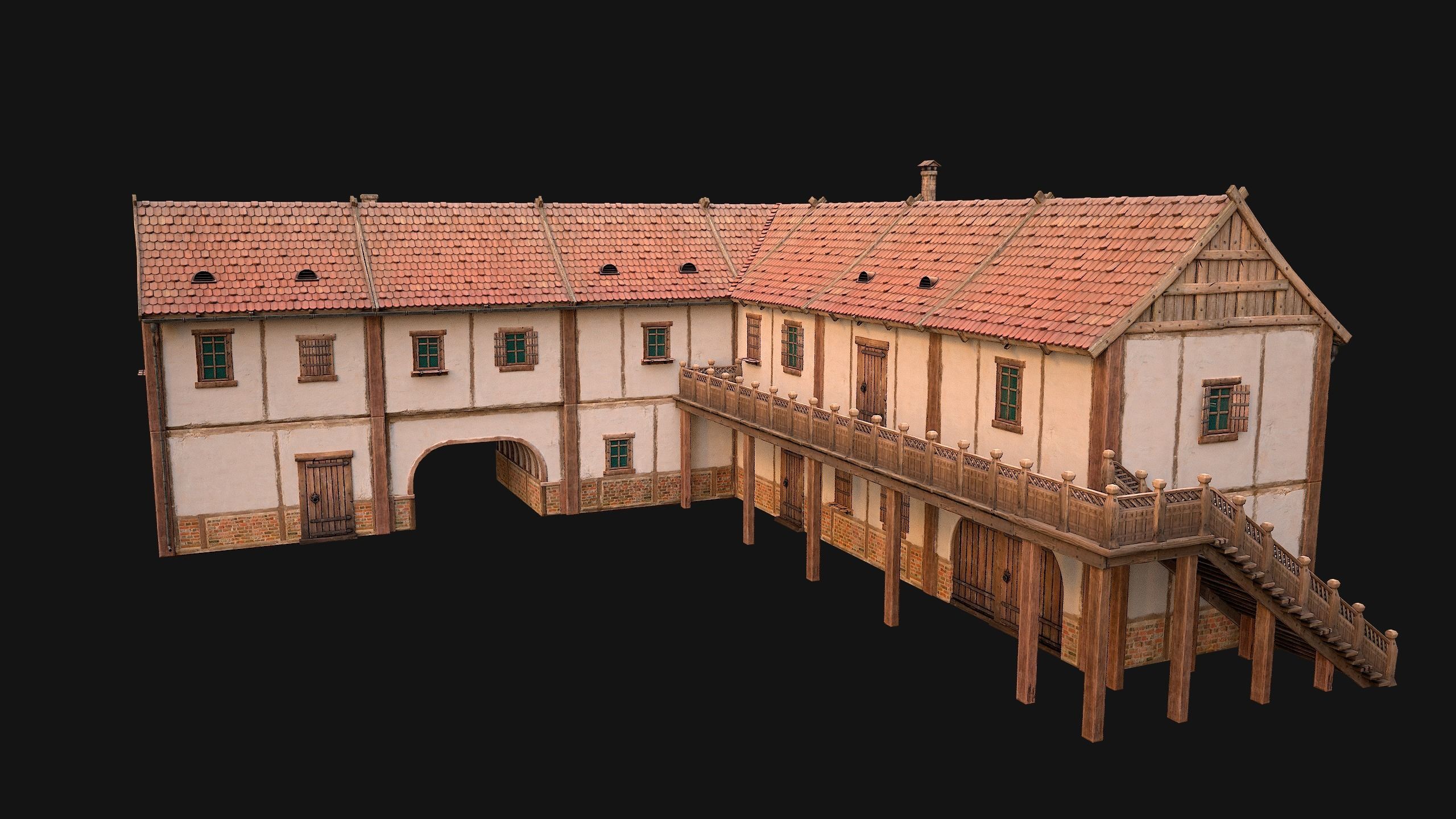 Medieval Town House with Staircase Low-poly 3D model_11