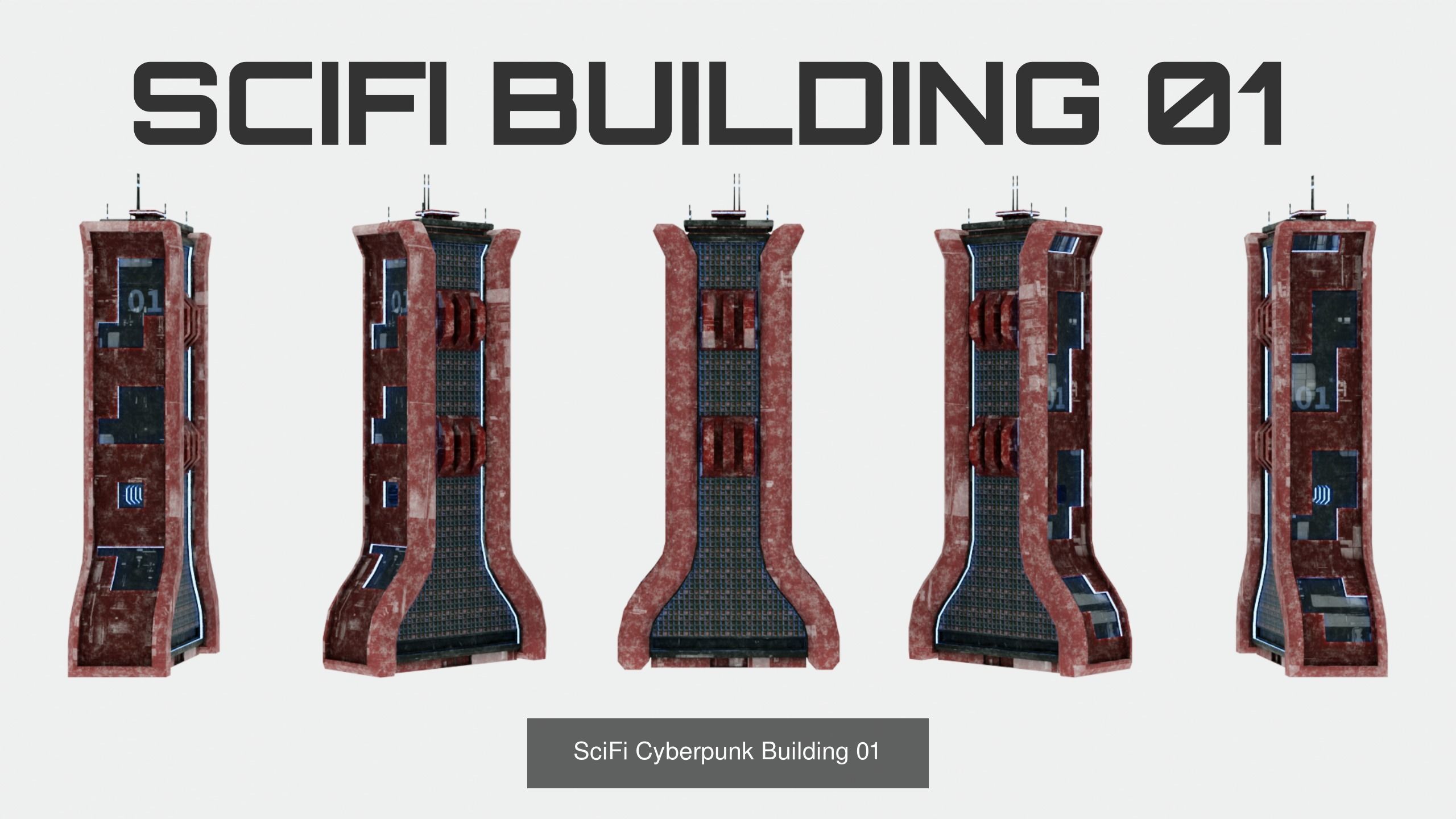 SciFi Buildings Assetpack - 10 buildings 3D Model Collection_2