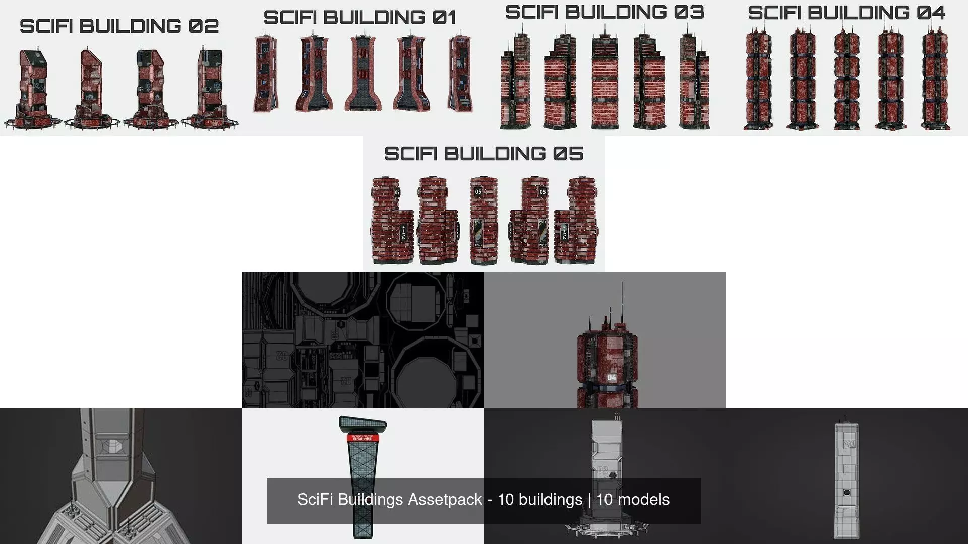 SciFi Buildings Assetpack - 10 buildings 3D Model Collection_1