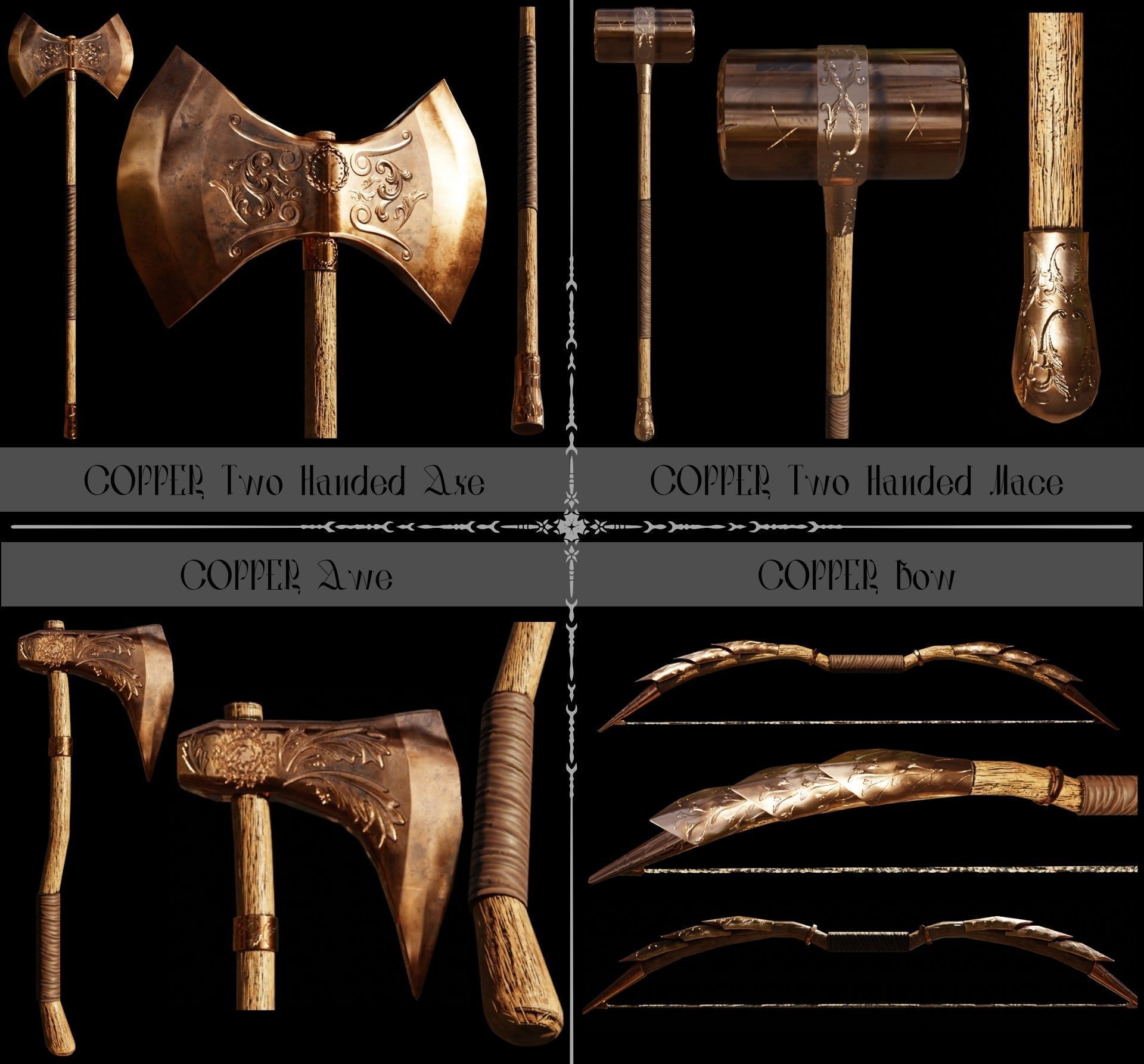 Medieval Weapon Colection Low-poly 3D model_2