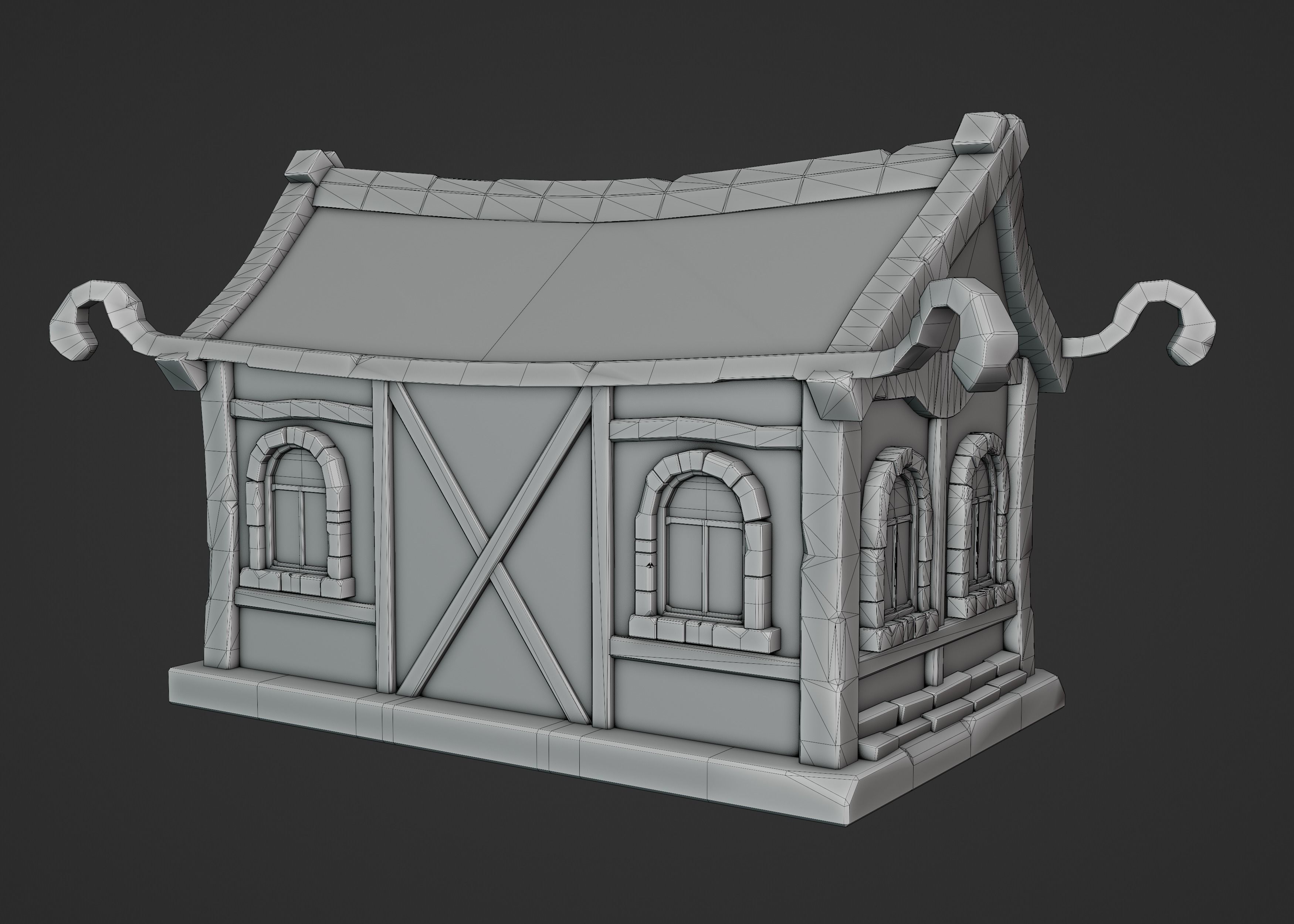 Stylized Medieval House Low-poly 3D model_10