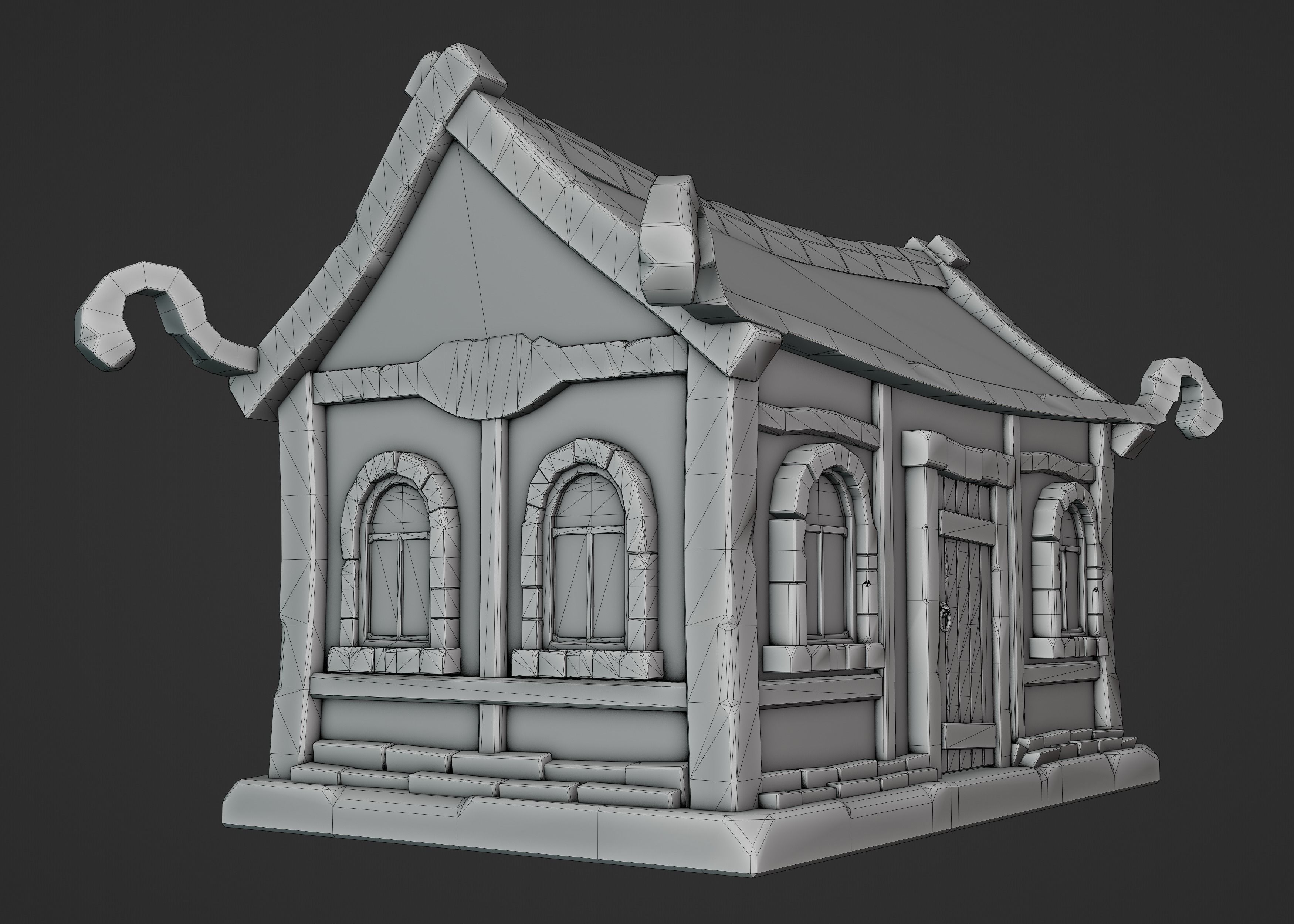 Stylized Medieval House Low-poly 3D model_9