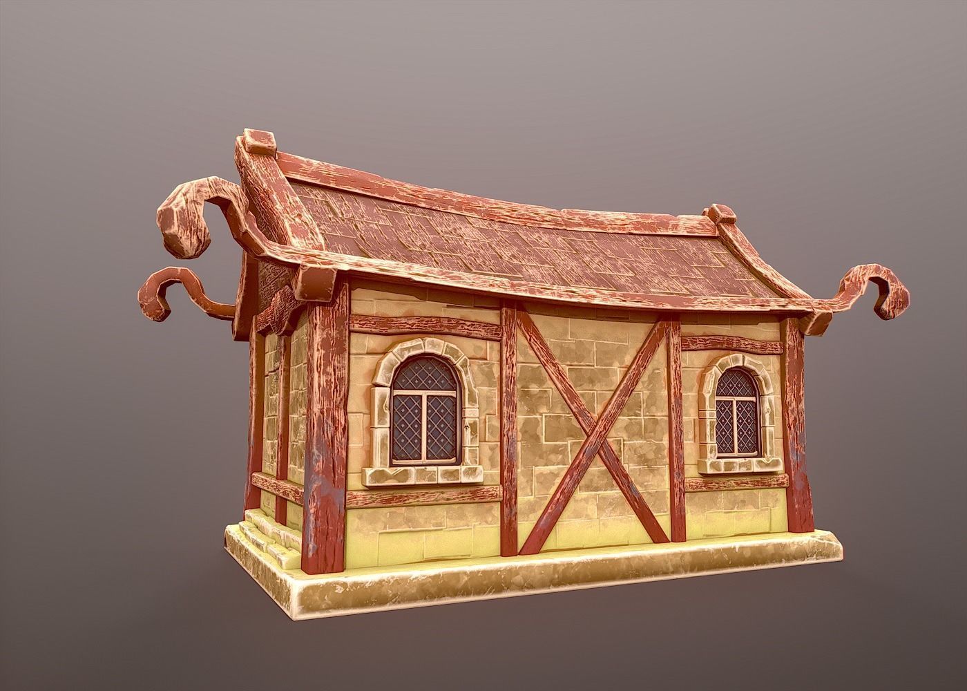 Stylized Medieval House Low-poly 3D model_6