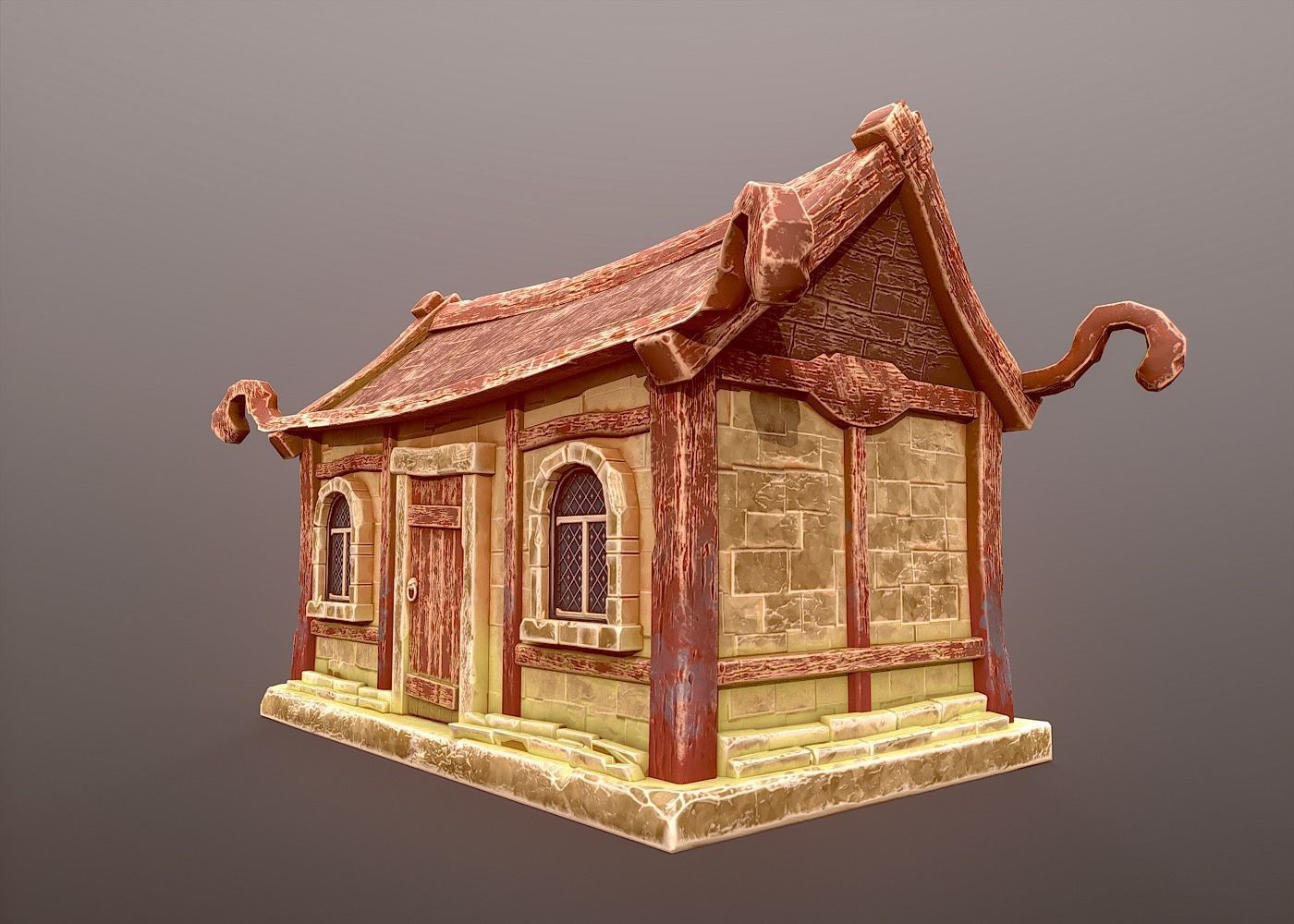 Stylized Medieval House Low-poly 3D model_5
