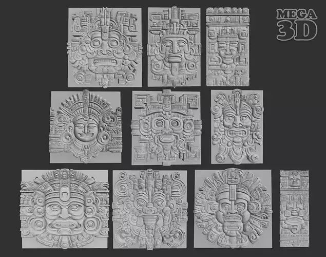Mayan Temple Wall Decor Pack  231206 3D Model Collection
