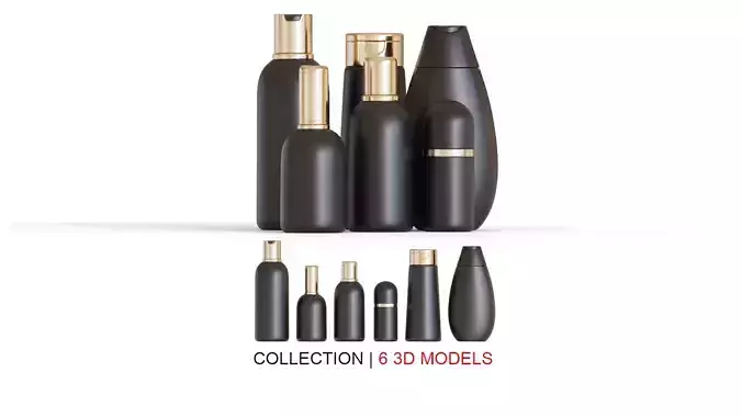 Black Cosmetic Bottles 3D Model Collection