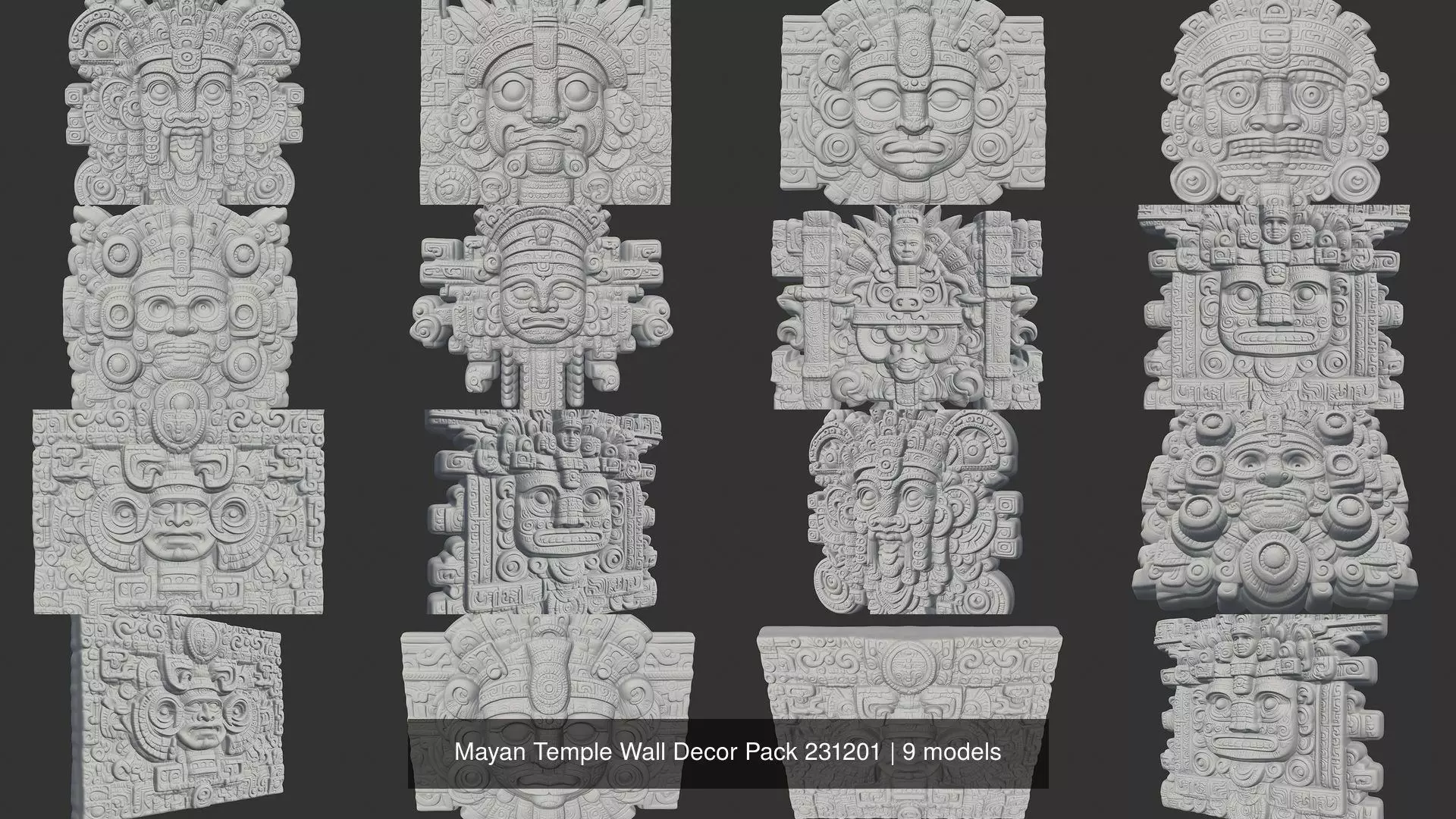 Mayan Temple Wall Decor Pack 231201 3D Model Collection_1