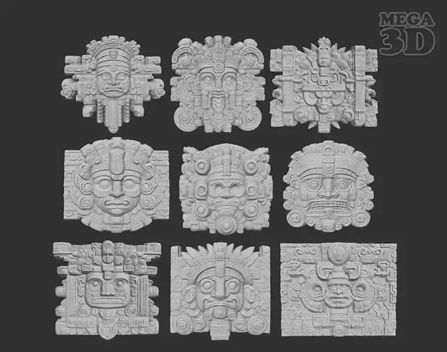 Mayan Temple Wall Decor Pack 231201 3D Model Collection