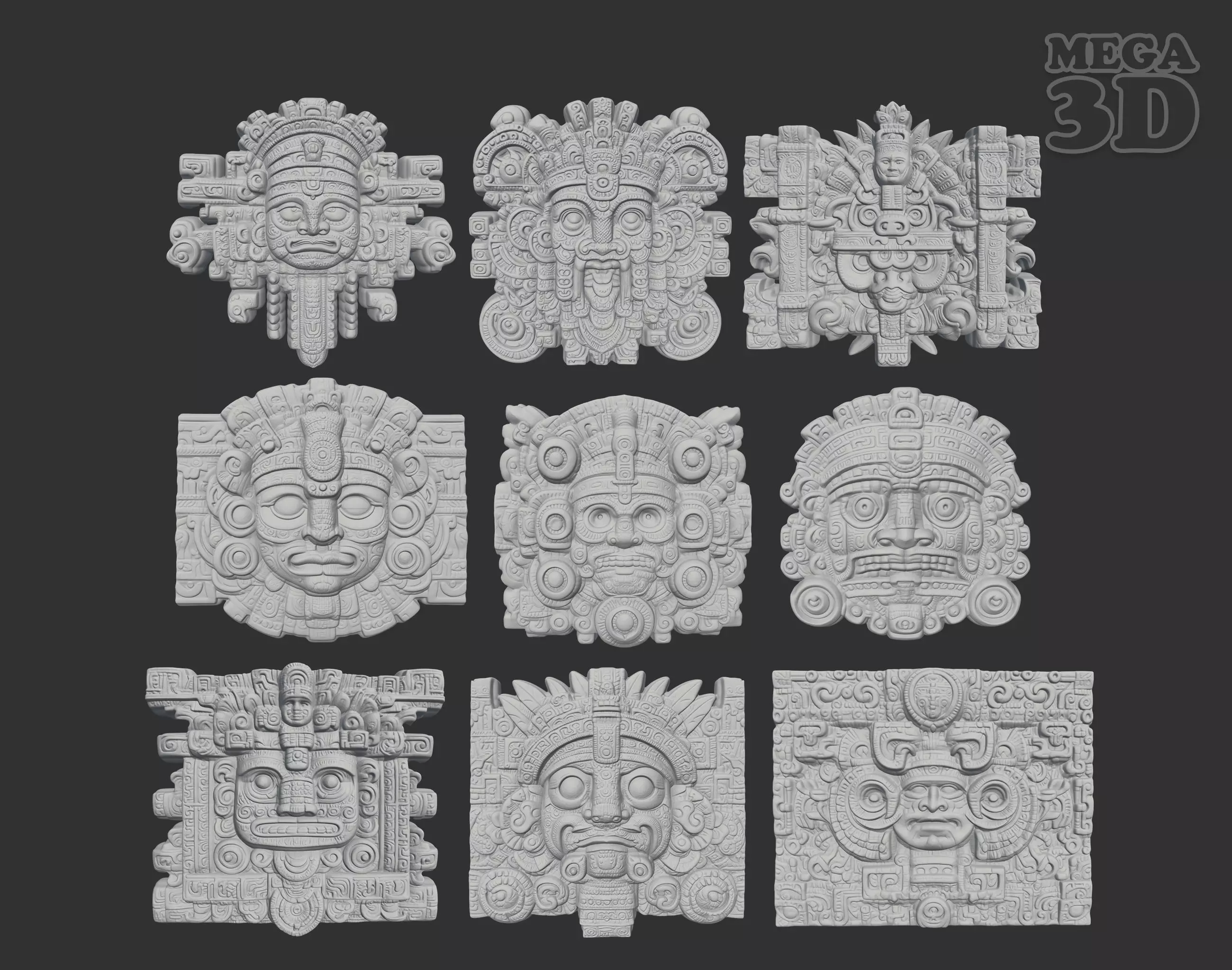 Mayan Temple Wall Decor Pack 231201 3D Model Collection_0