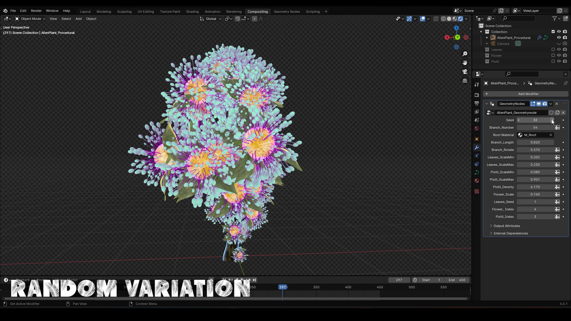 Alien Plant Procedural - Geometry Node - Blender V1-1 3D model_9