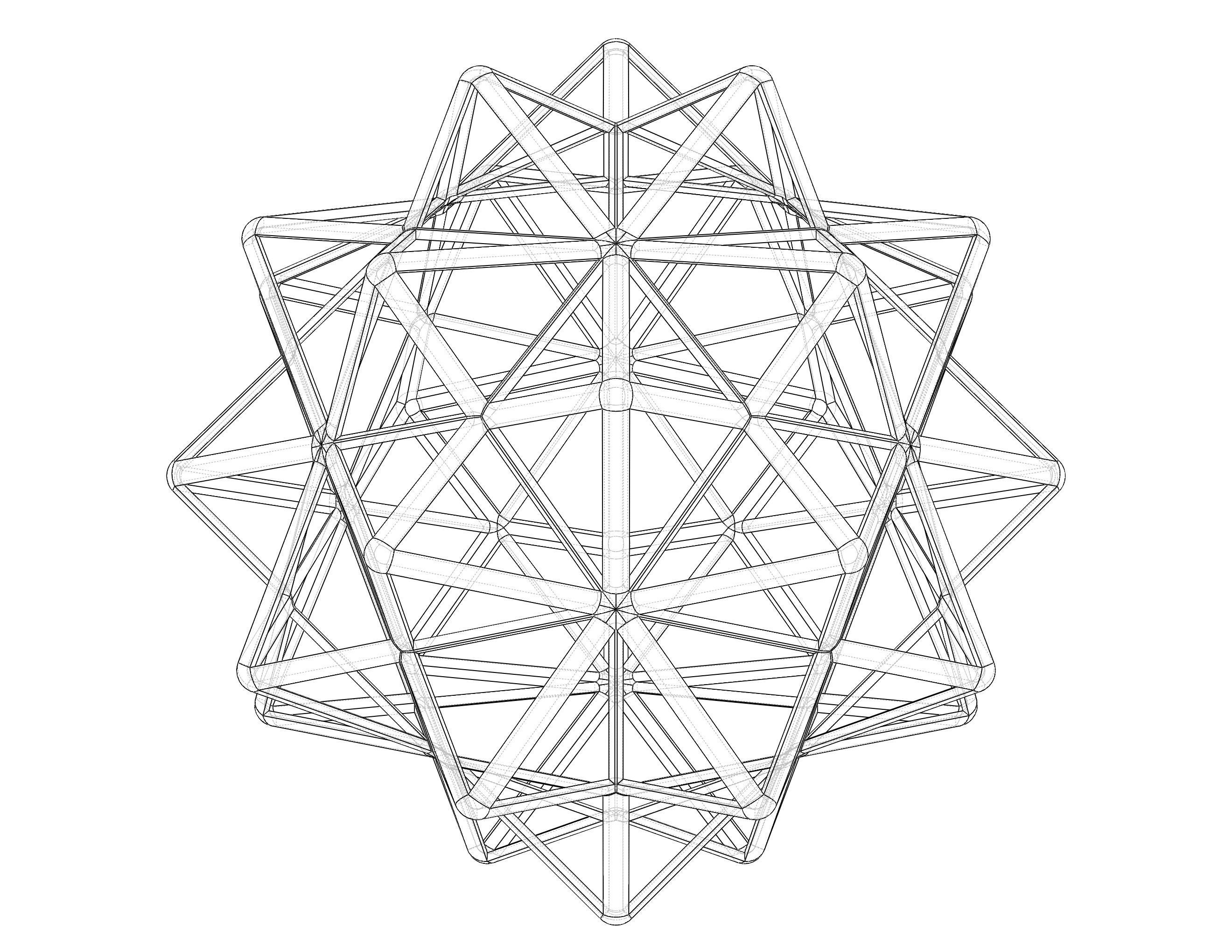 Wireframe Shape Compound of Five Octahedra 3D print model_15