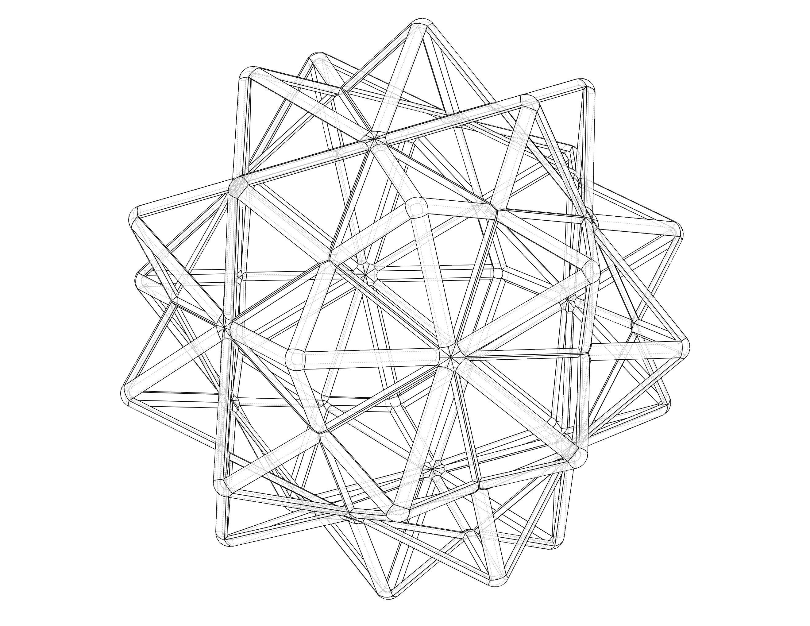 Wireframe Shape Compound of Five Octahedra 3D print model_3