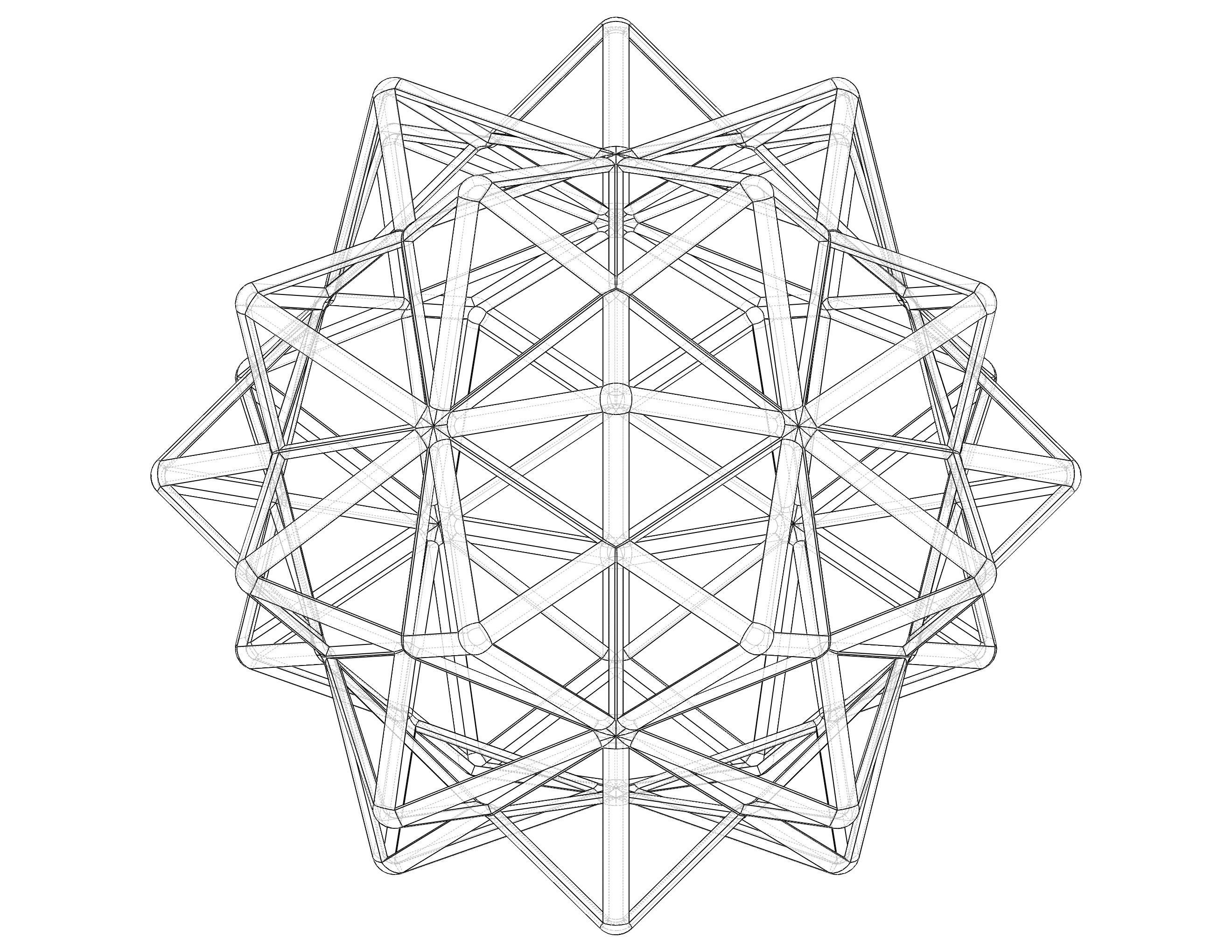 Wireframe Shape Compound of Five Octahedra 3D print model_23