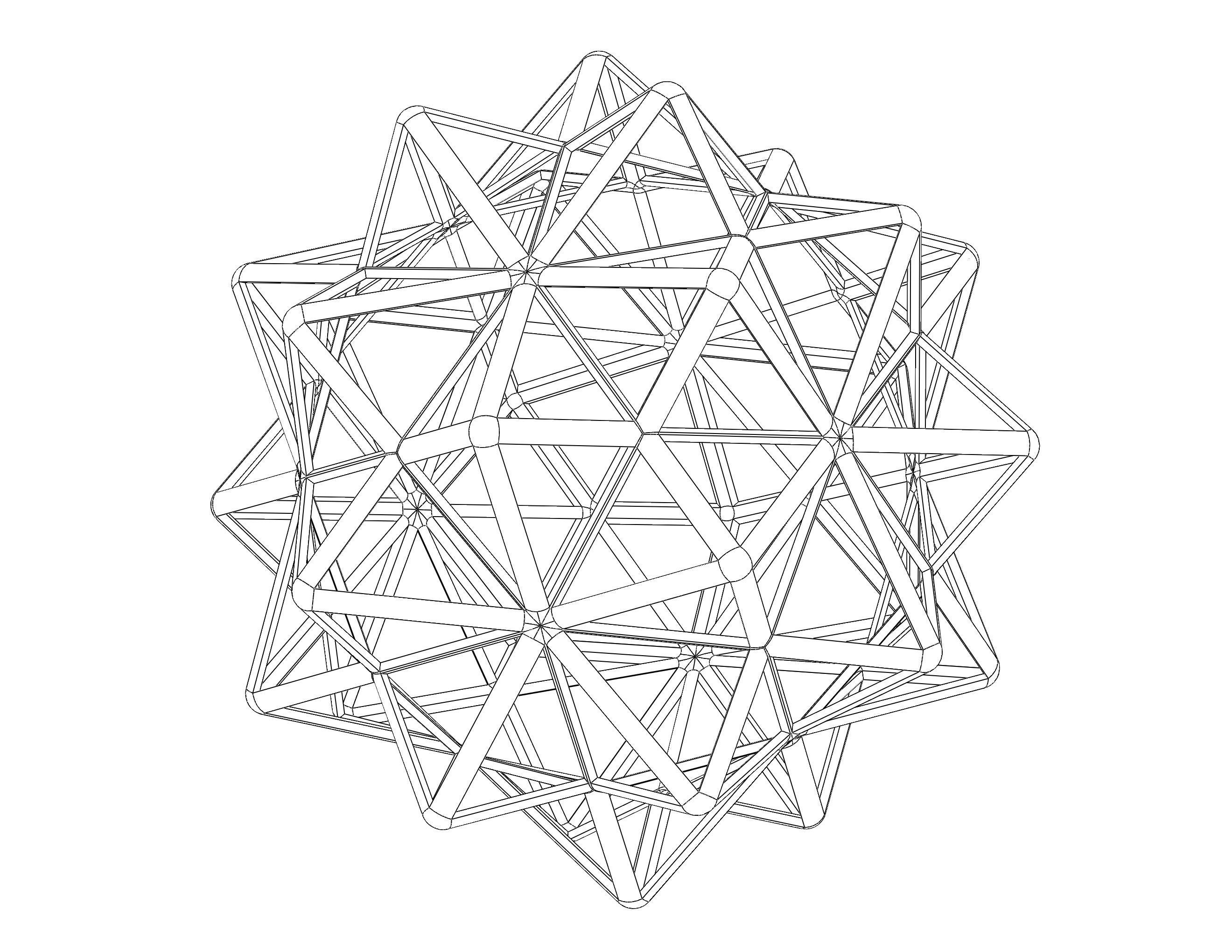 Wireframe Shape Compound of Five Octahedra 3D print model_6