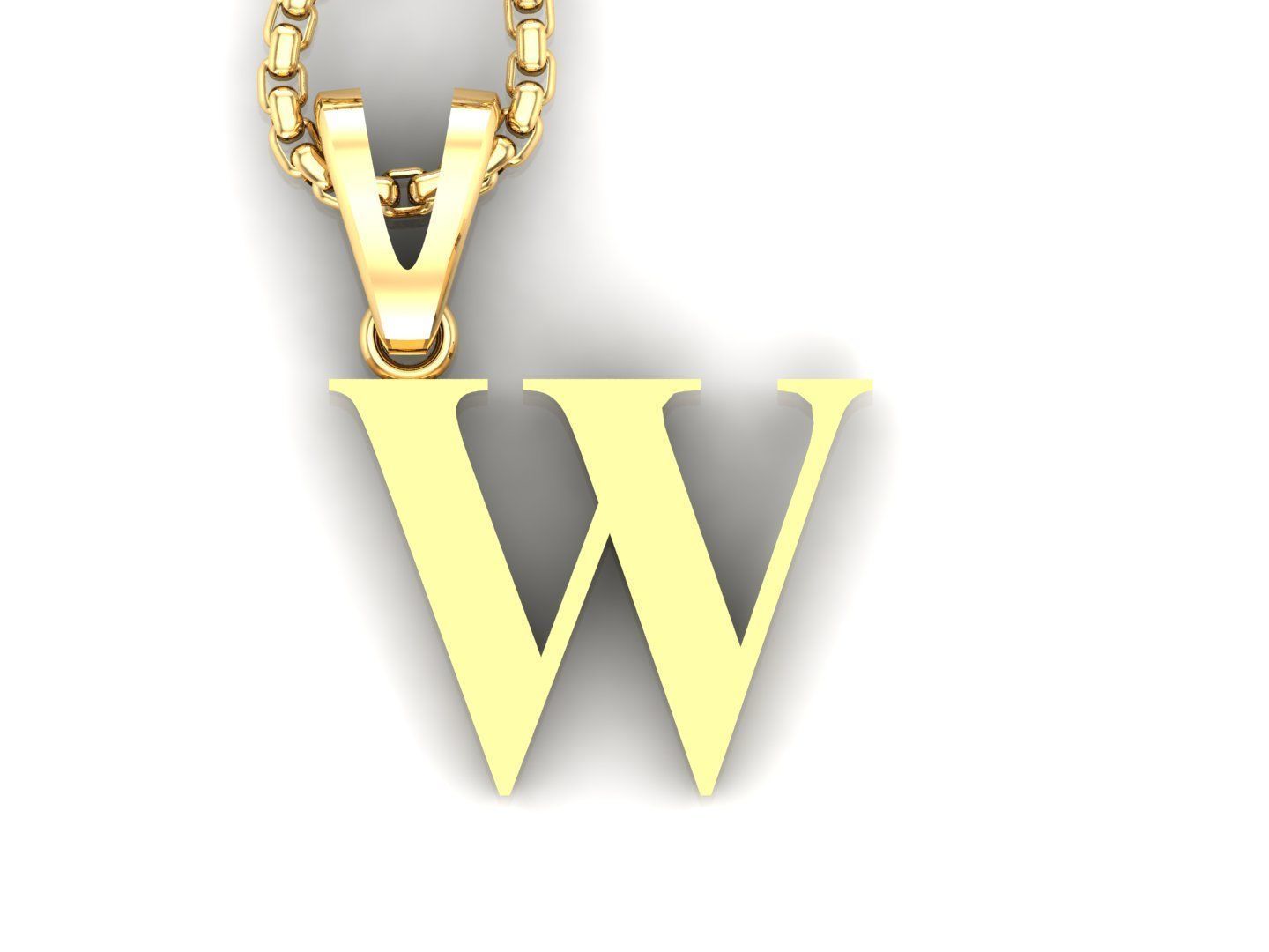 W Letter Initial Charm Gold  Alphabet Charms 3D model_4