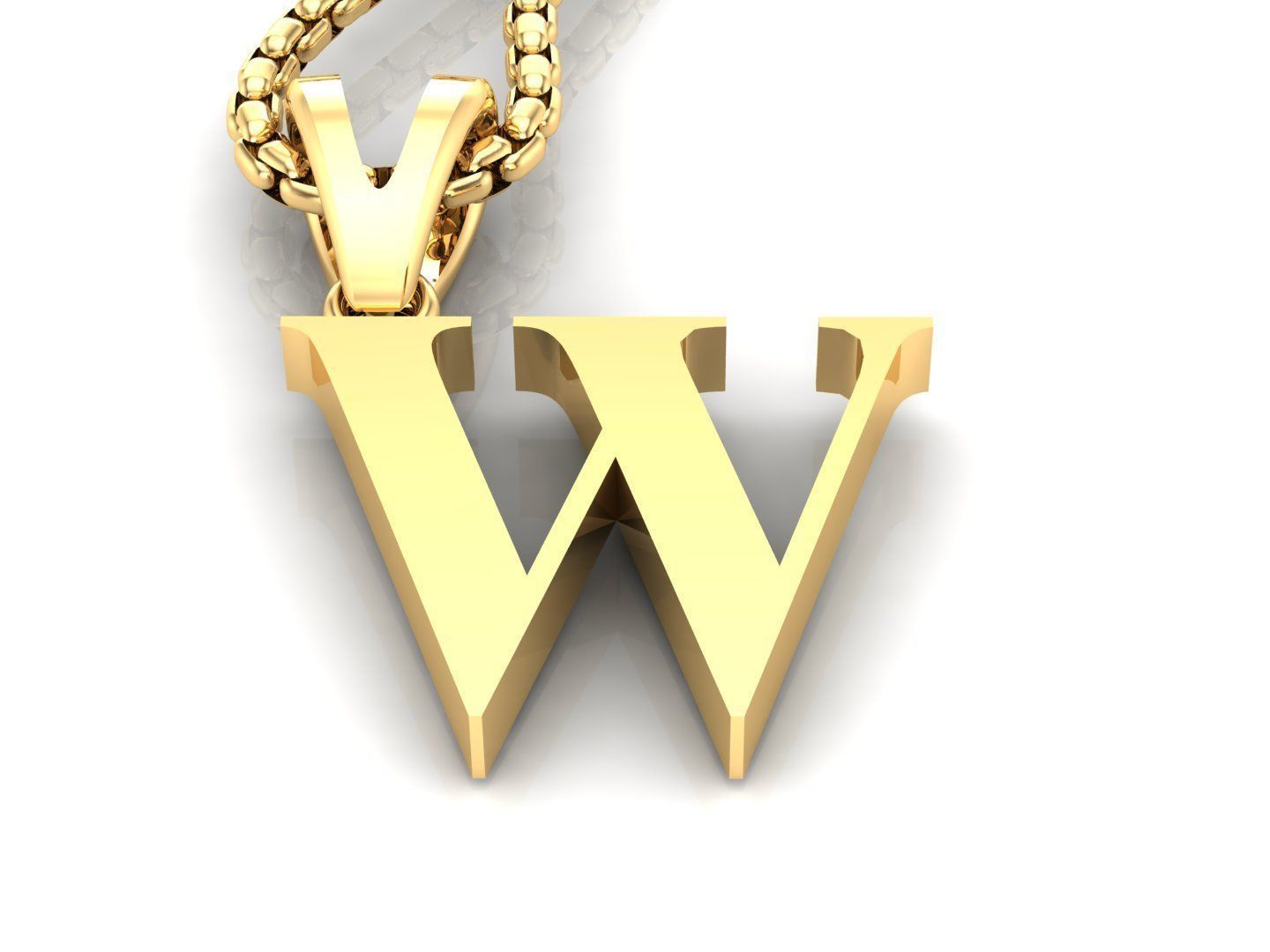 W Letter Initial Charm Gold  Alphabet Charms 3D model_2
