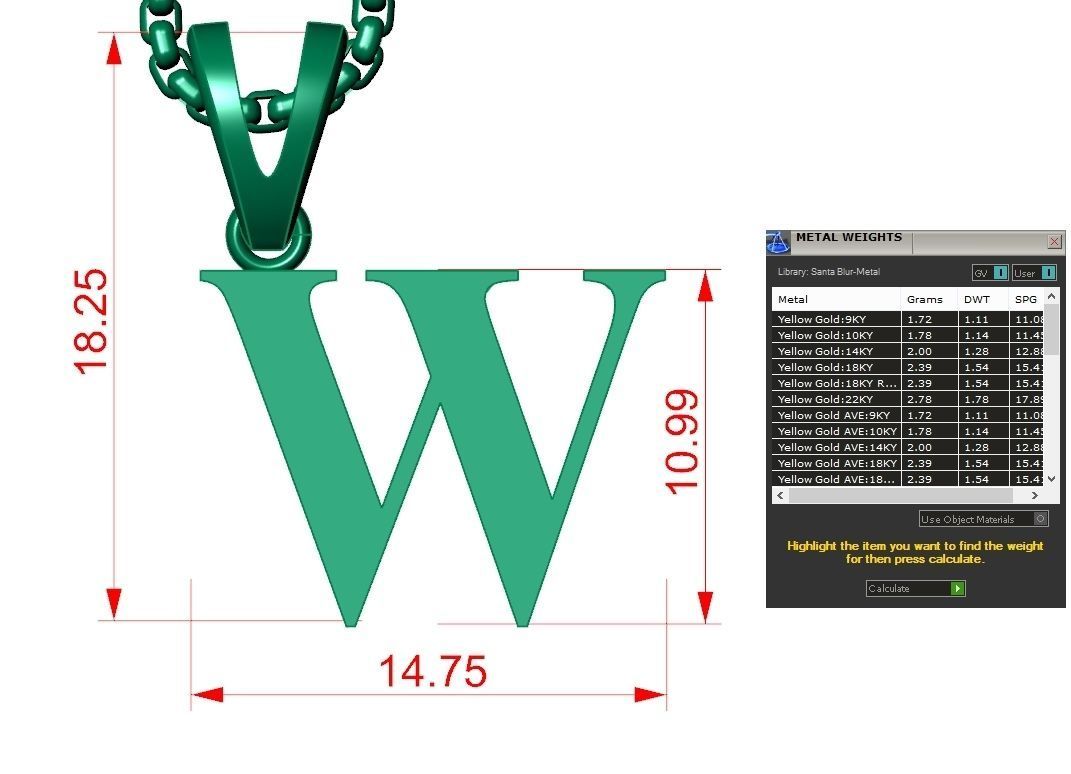 W Letter Initial Charm Gold  Alphabet Charms 3D model_1