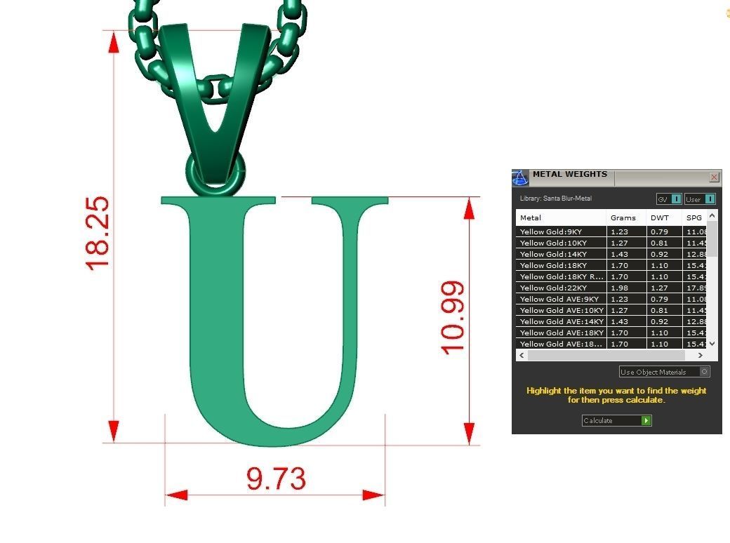 U Letter Initial Charm Gold  Alphabet Charms 3D model_1