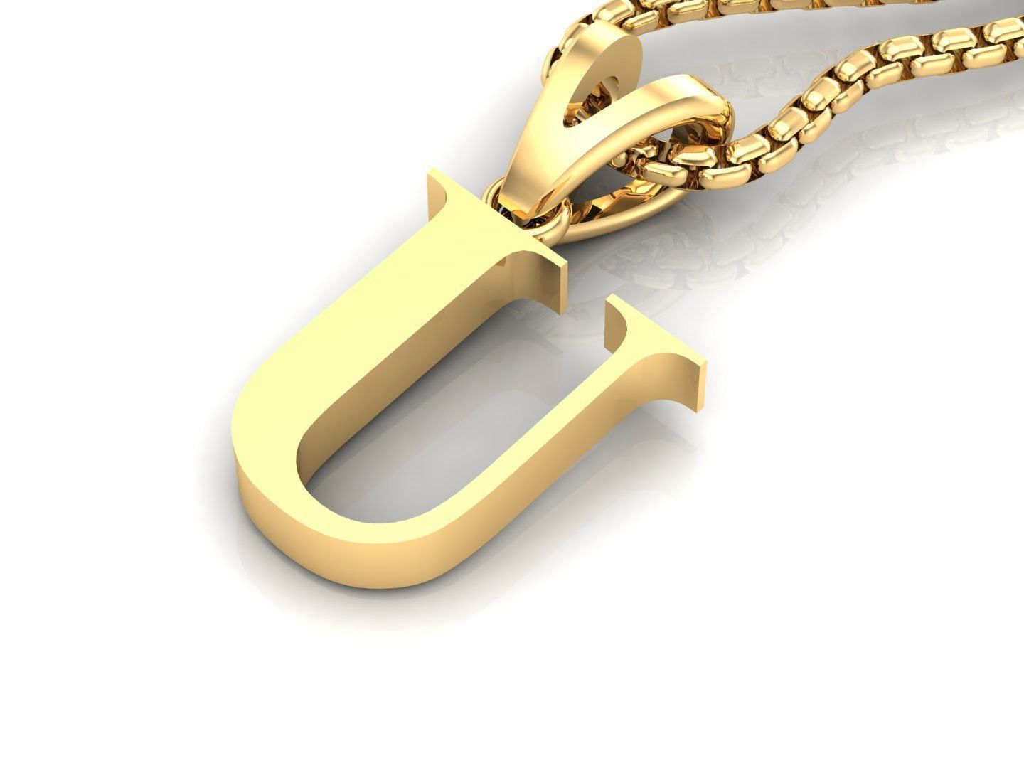 U Letter Initial Charm Gold  Alphabet Charms 3D model_3