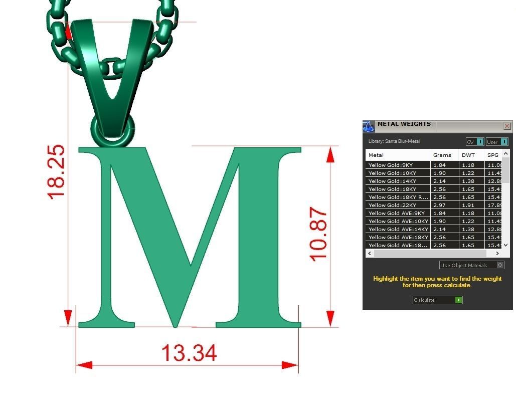 M Letter Initial Charm Gold Alphabet Charms 3D model_1