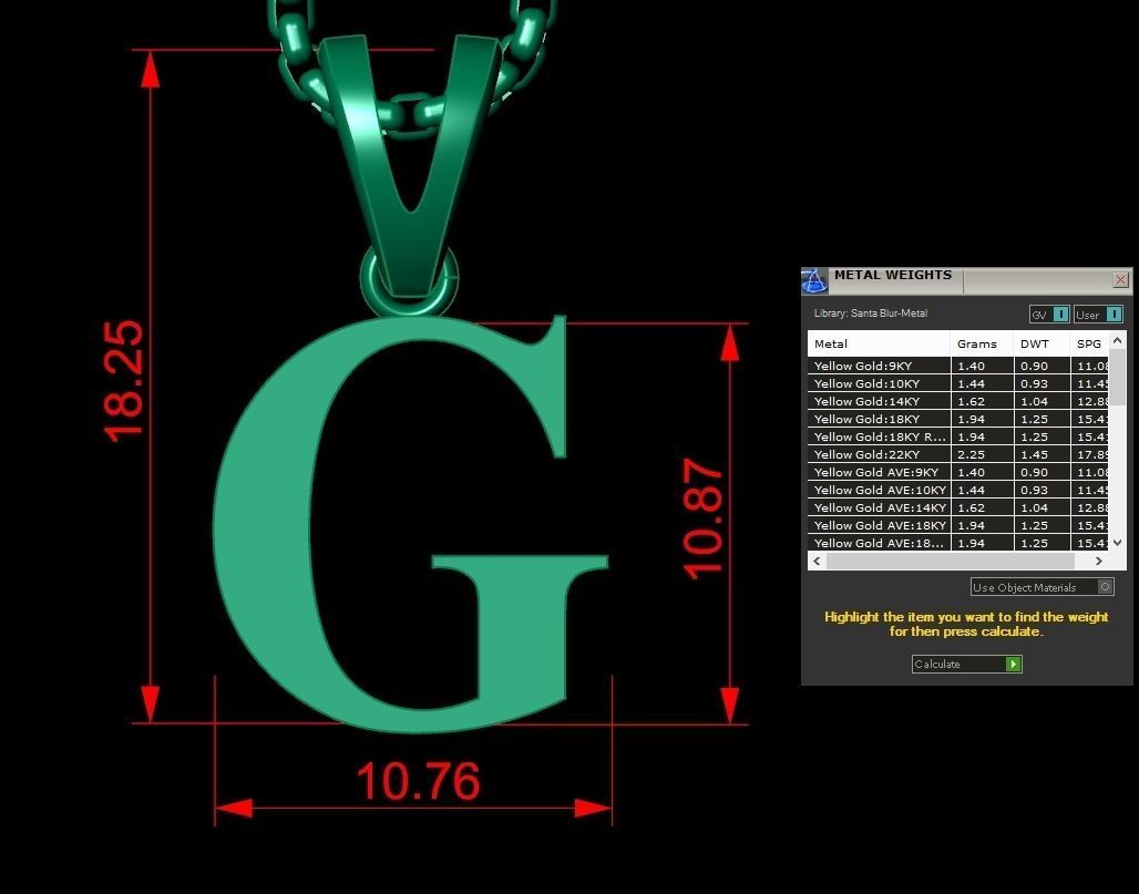 G Letter Initial Charm Gold Alphabet Charms 3D model_1