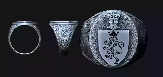 Mens Lion Knight Signet Ring