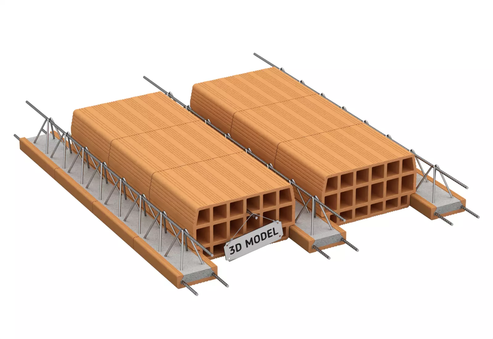 Hollow Clay Floor Slab Block System 3D model_0