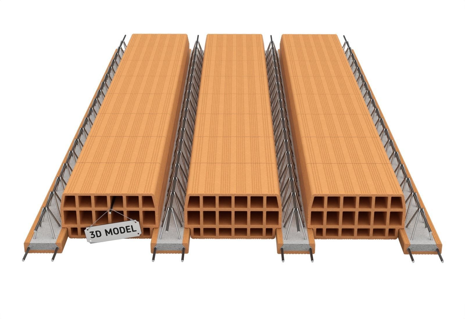 Hollow Clay Floor Slab Block System 3D model_4