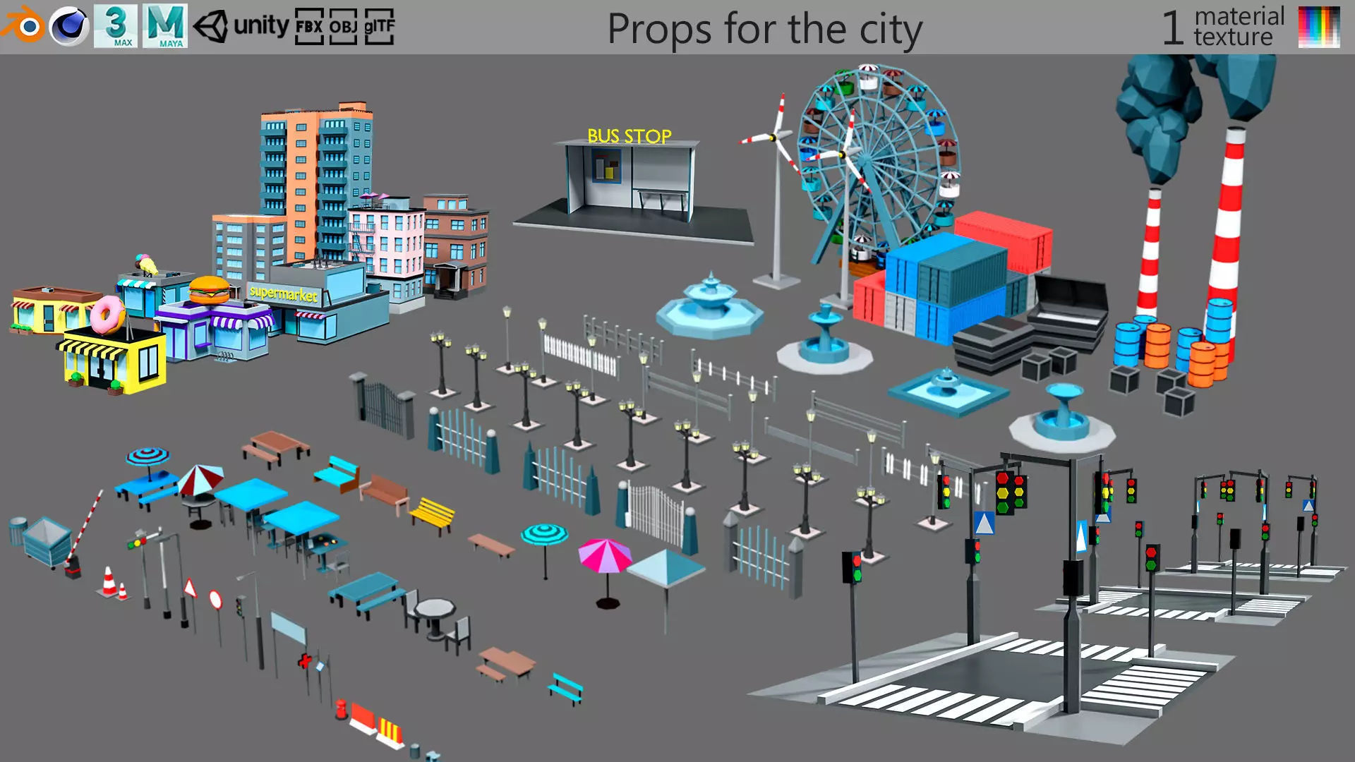 Props for the city Low-poly 3D model_0