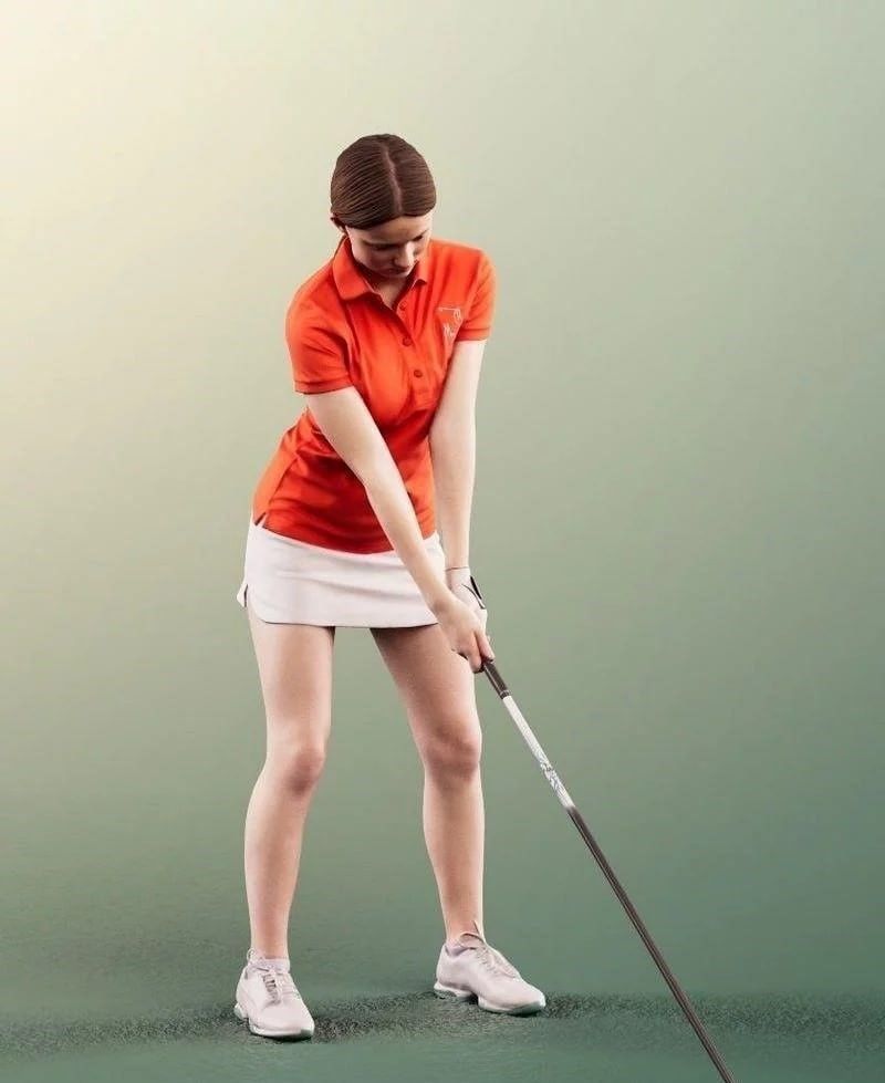 Young Golfer Girl Playing Golf Low-poly 3D model_1