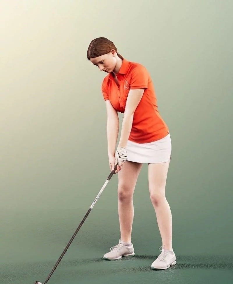 Young Golfer Girl Playing Golf Low-poly 3D model_2