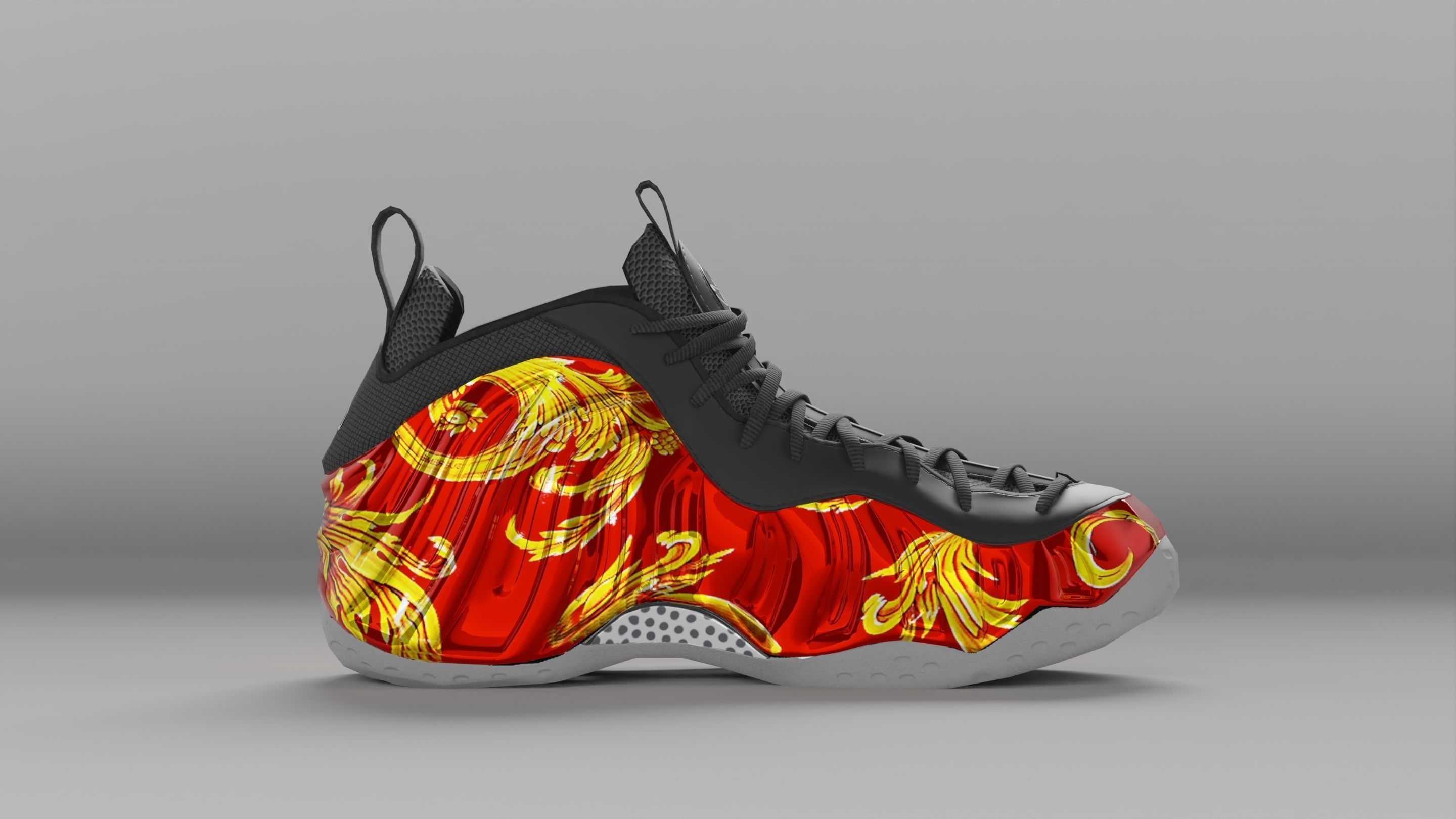 Nike Air Foamposite Supreme Red Low-poly 3D model_4