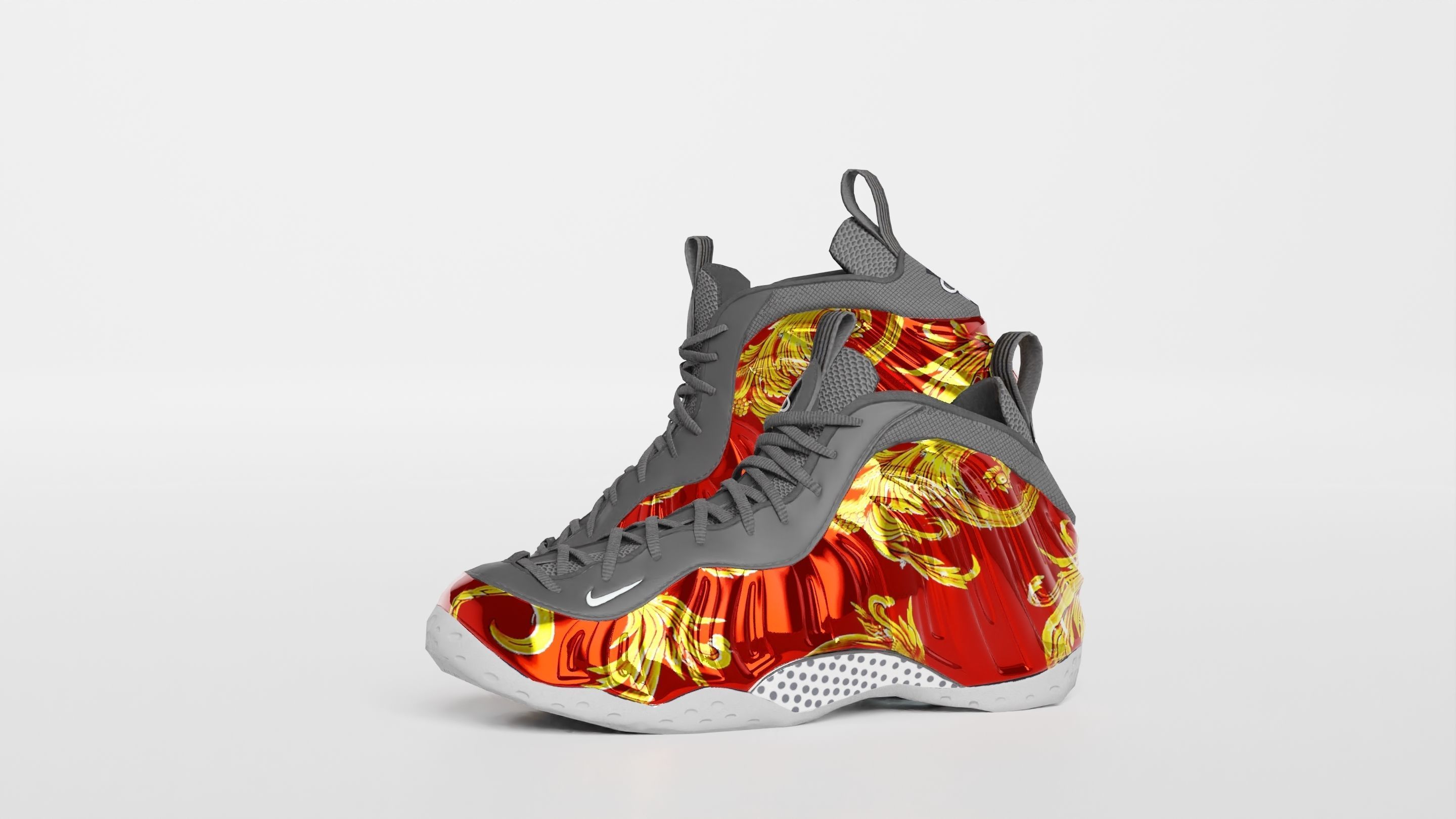 Nike Air Foamposite Supreme Red Low-poly 3D model_9