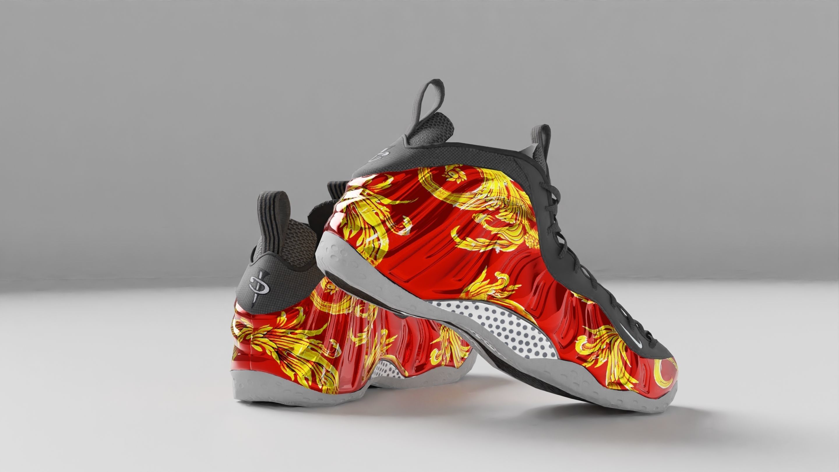 Nike Air Foamposite Supreme Red Low-poly 3D model_8