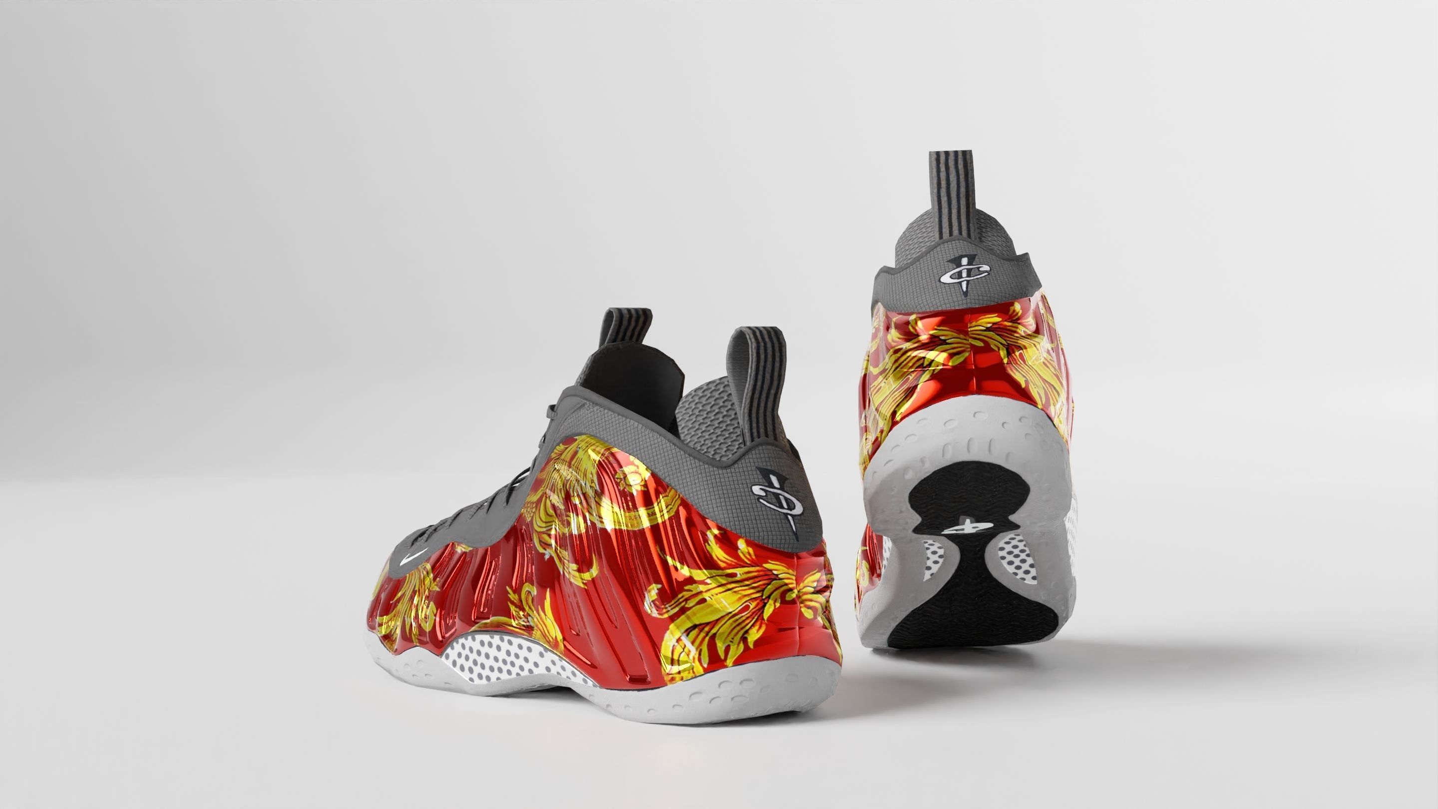 Nike Air Foamposite Supreme Red Low-poly 3D model_7