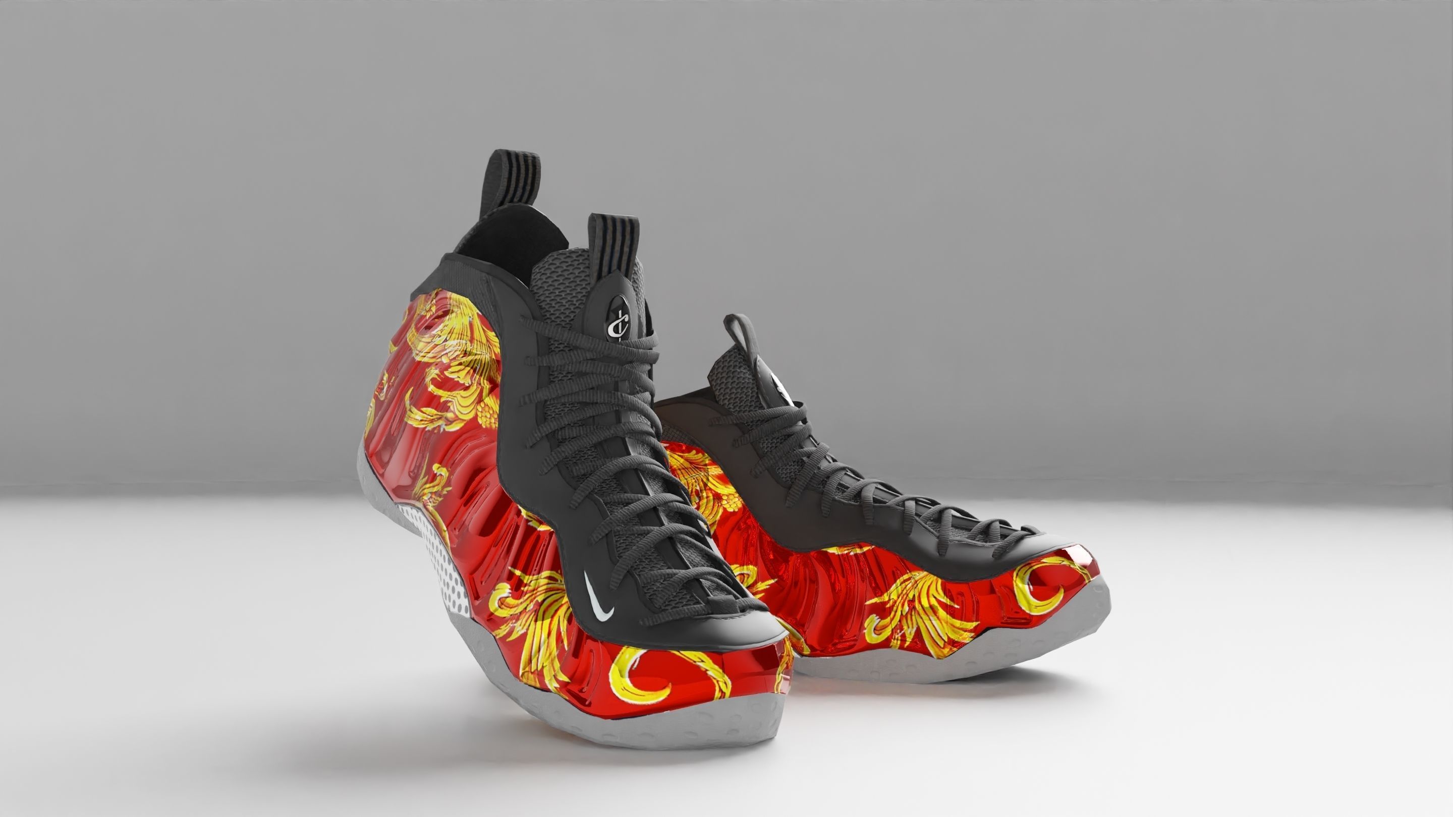 Nike Air Foamposite Supreme Red Low-poly 3D model_6