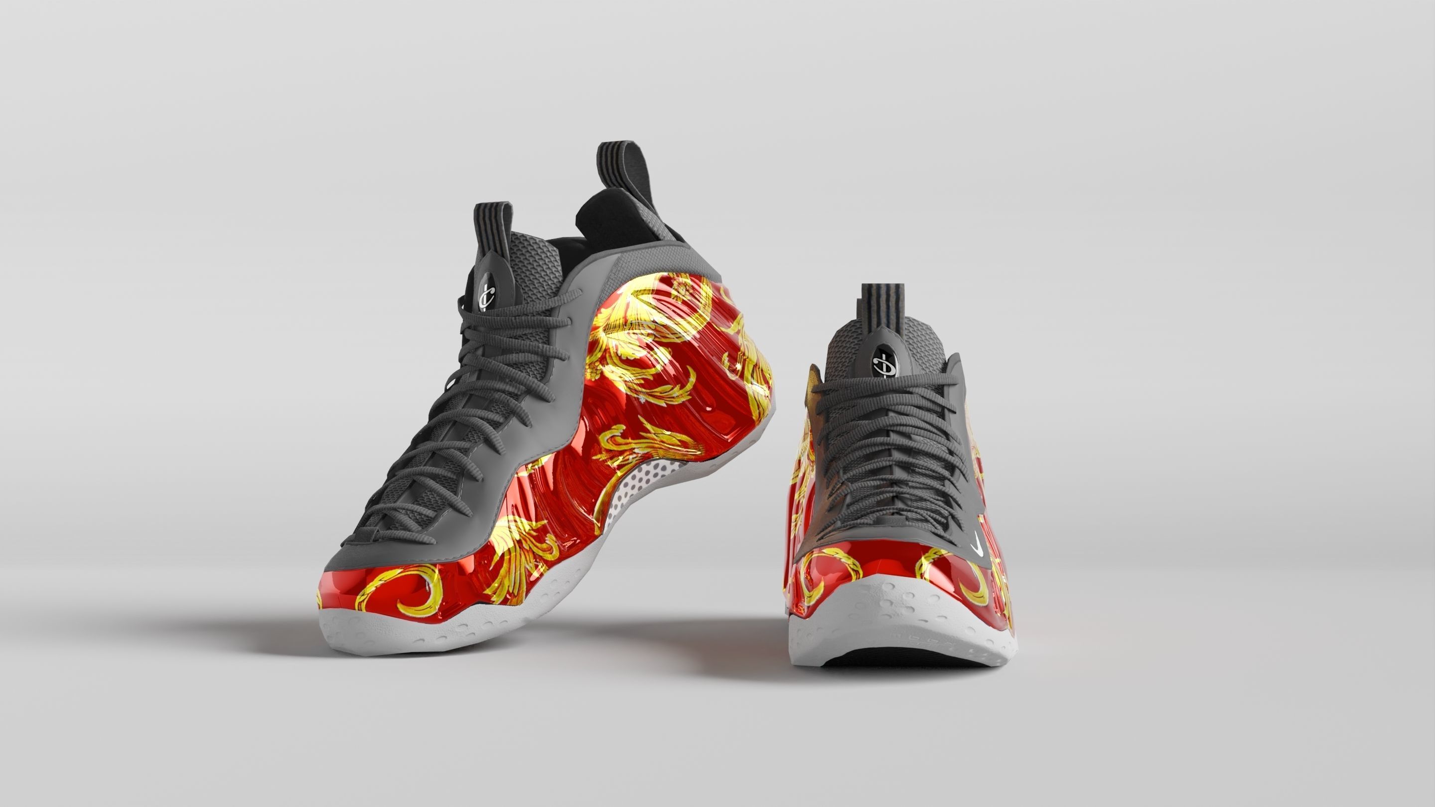 Nike Air Foamposite Supreme Red Low-poly 3D model_2