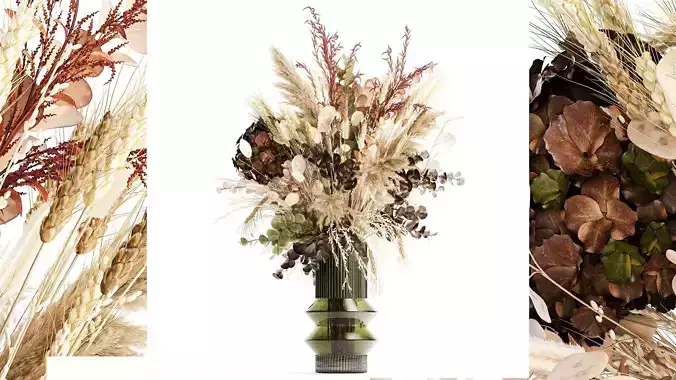 Bouquet of dried flowers vase hydrangea pampas wheat 308