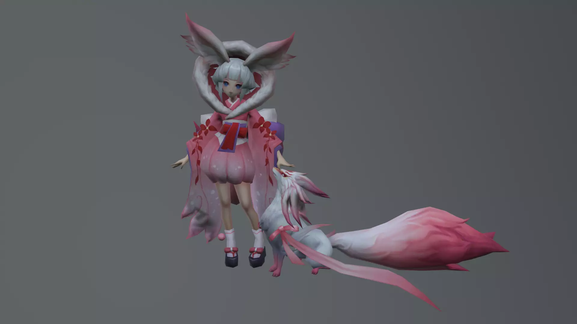 Fox And Girl Low-poly 3D model