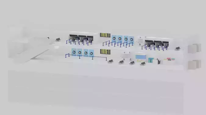 Cartoon LowPoly Airport Terminal Interior Scene