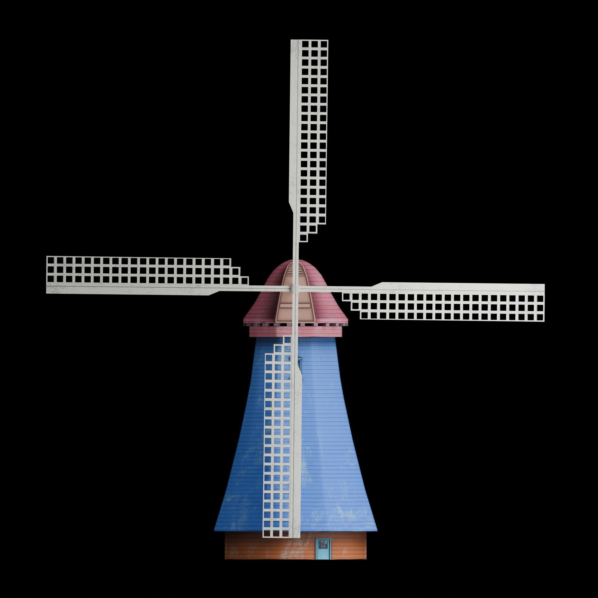 Windmill 3 Color Low Poly Game Ready Model Low-poly 3D model_5
