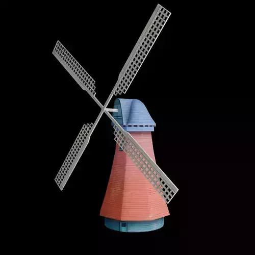 Windmill 3 Color Low Poly Game Ready Model